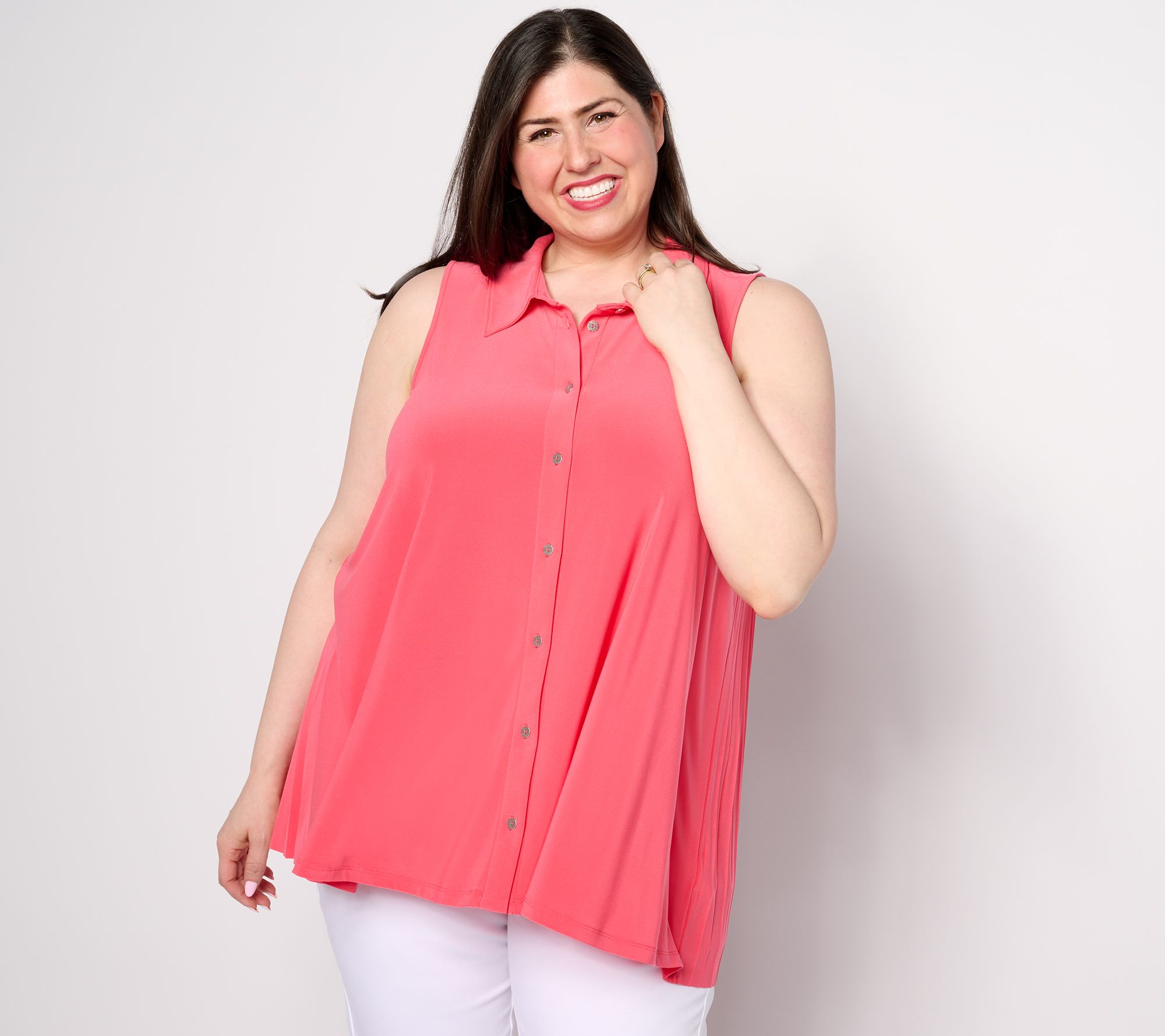 Attitudes by Renee Petite Como Jersey Pleat Back Shirt