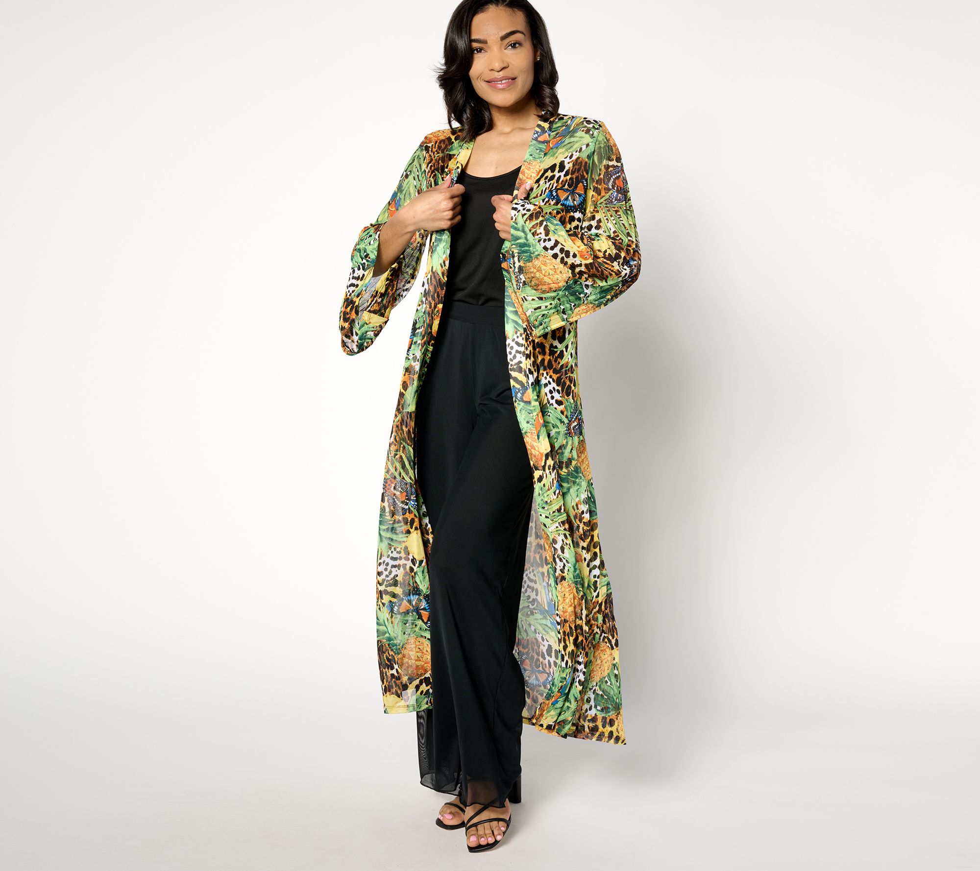 Attitudes by Renee Petite Pleated Triple Mesh Duster