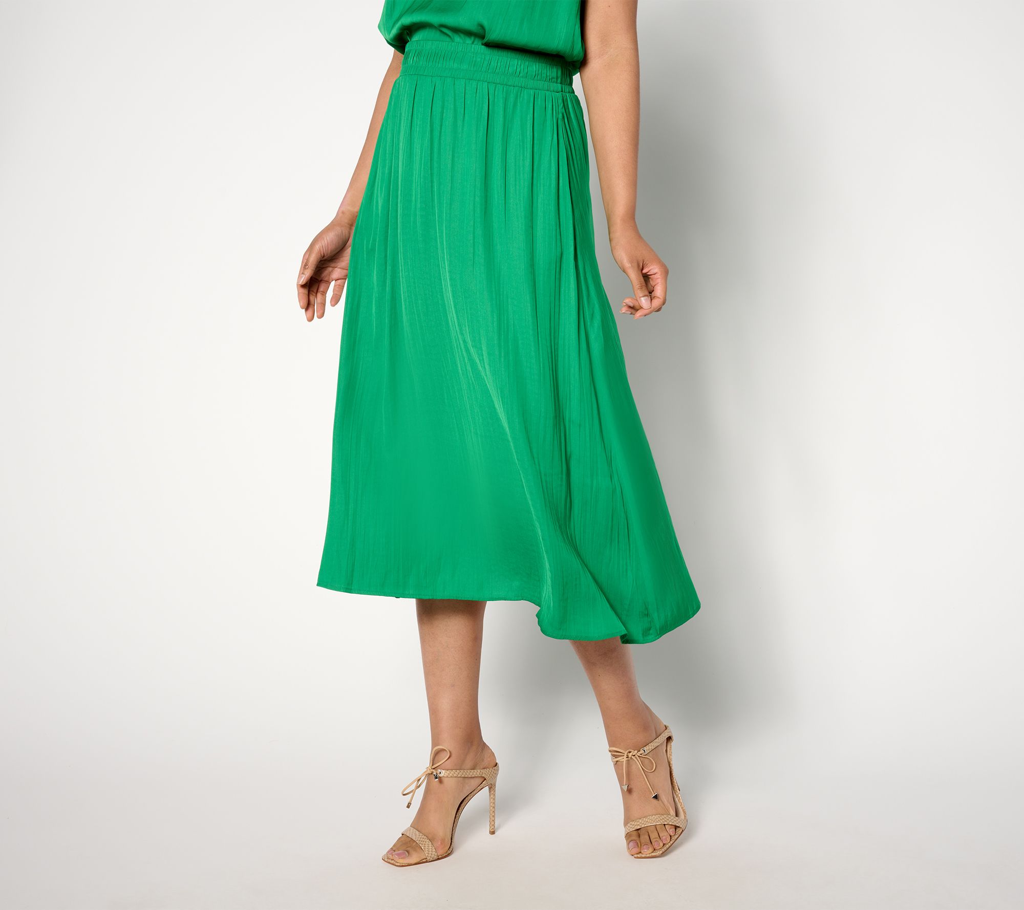 Isaac Mizrahi Live! Regular Crinkle Satin Pull-On Midi Skirt