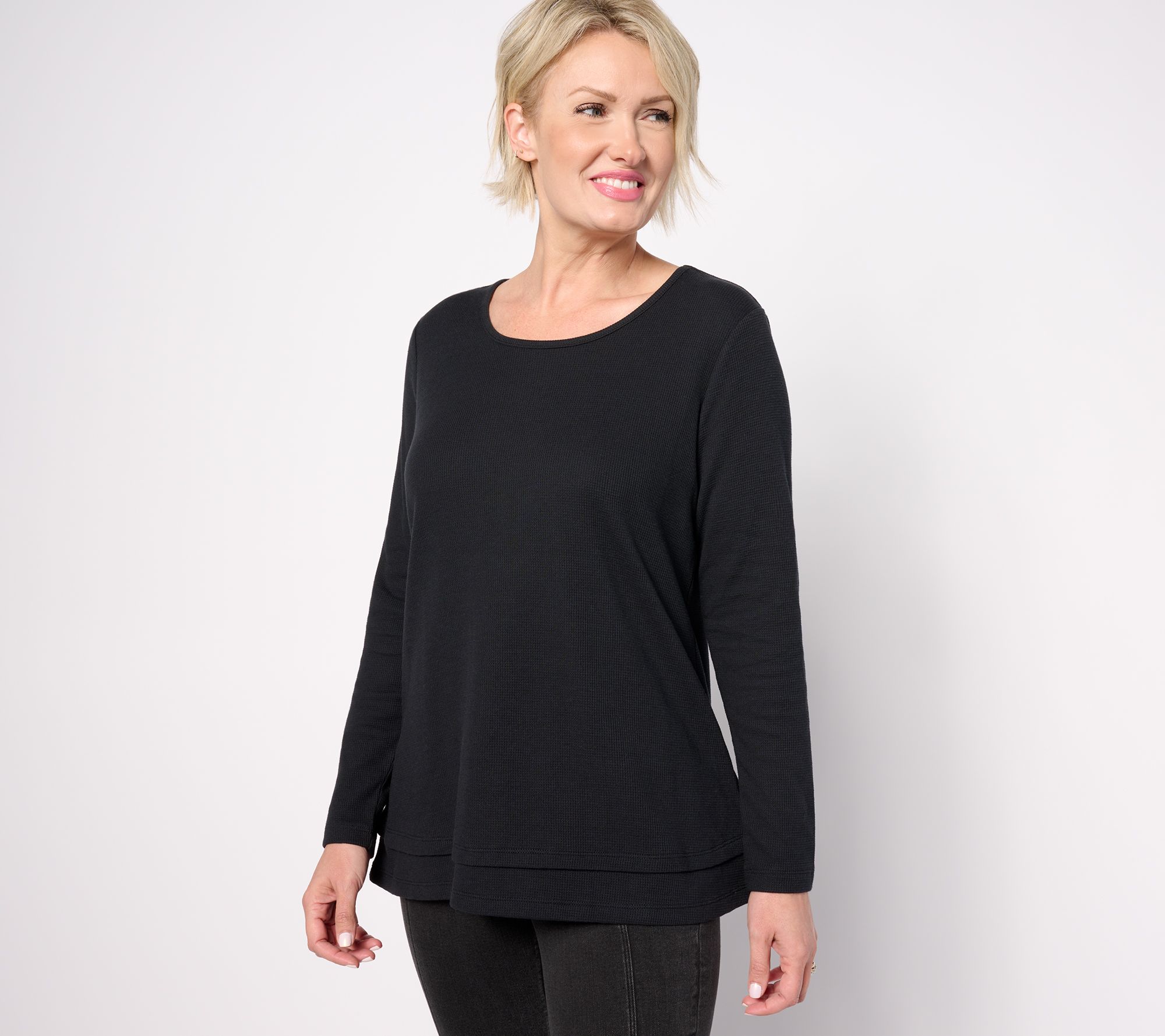 "As Is" Denim & Co. Essentials Regular Waffle Knit Scoop Neck Swing Tunic