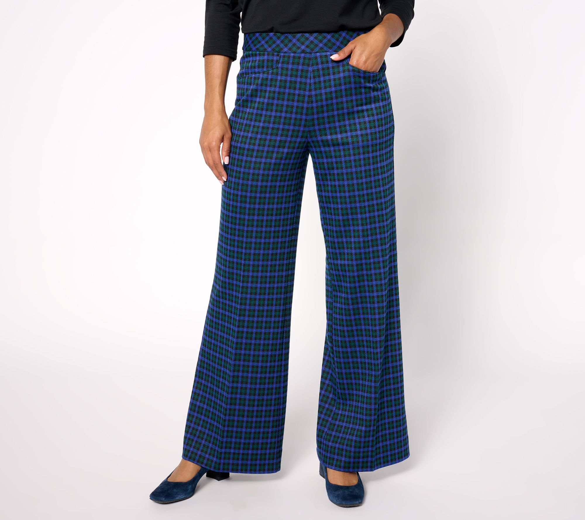 Isaac Mizrahi Live! Petite Estate Yarn-Dye Plaid Wide Leg Pants