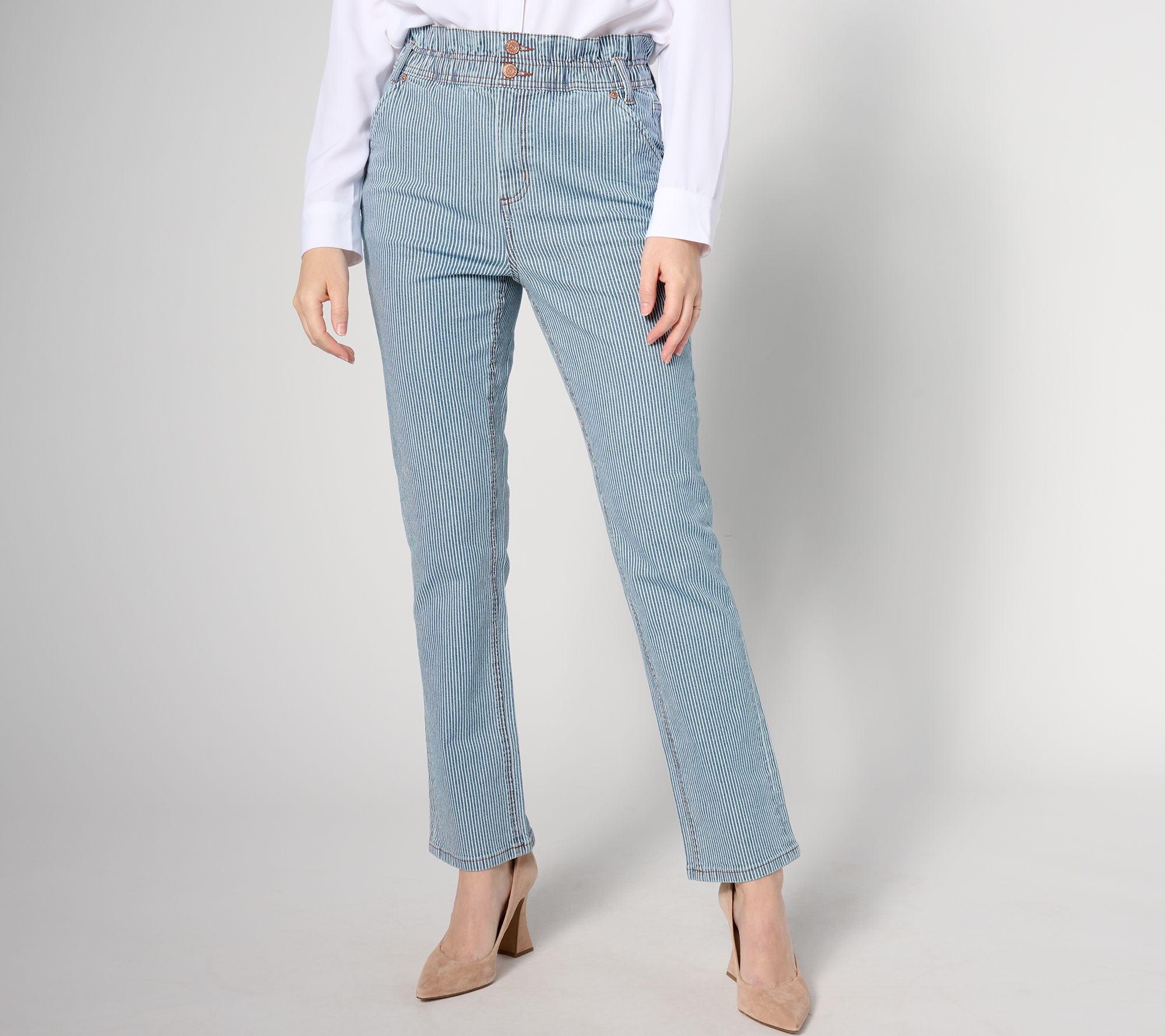 "As Is" Denim & Co. Canyon Retreat Denim Railroad Stripe Paper Bag Jean
