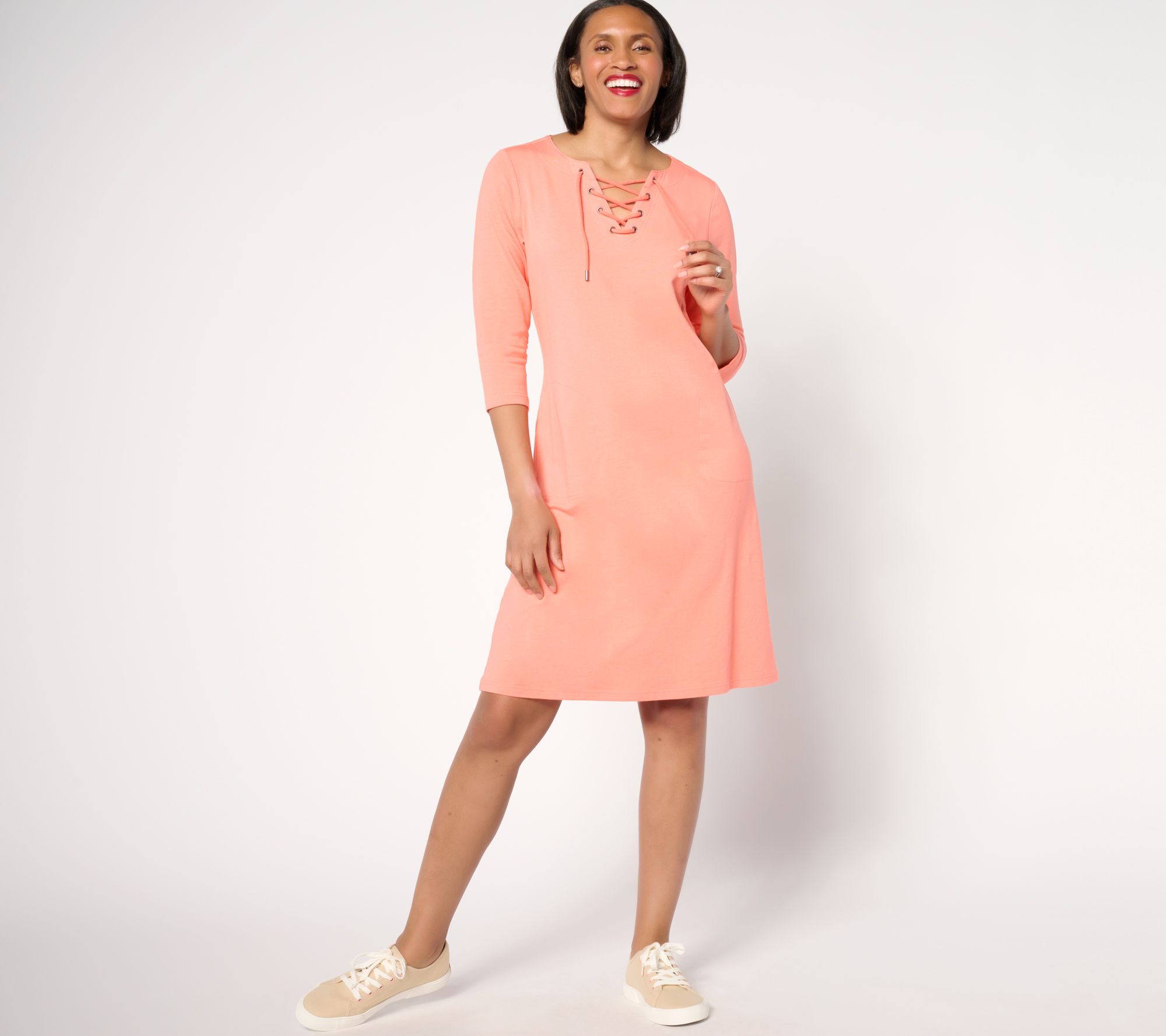 "As Is" zuda Z-Knit Long Sleeve Lace Up Dress