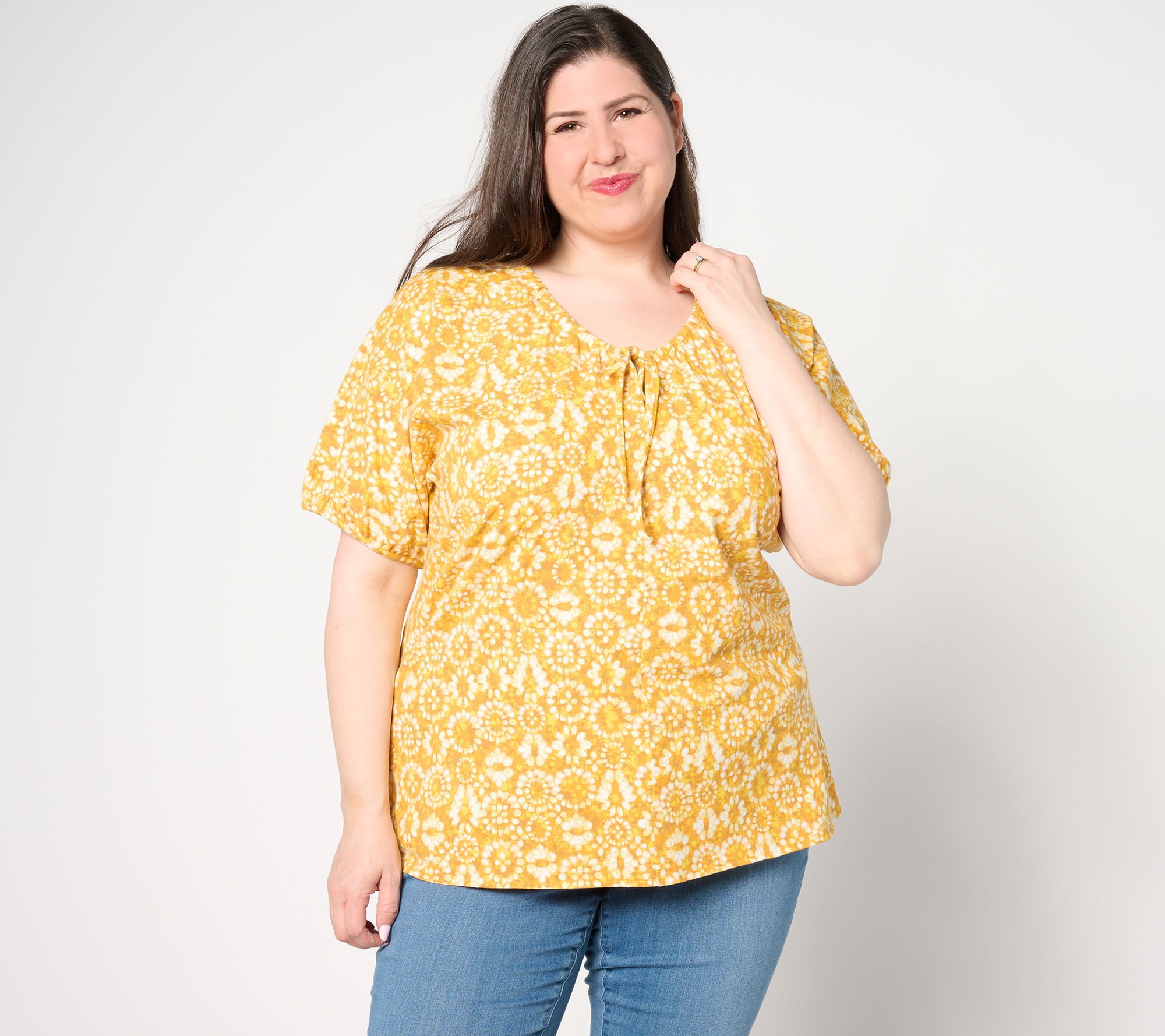 "As Is" AnyBody V-Neck Short Sleeve Printed Top