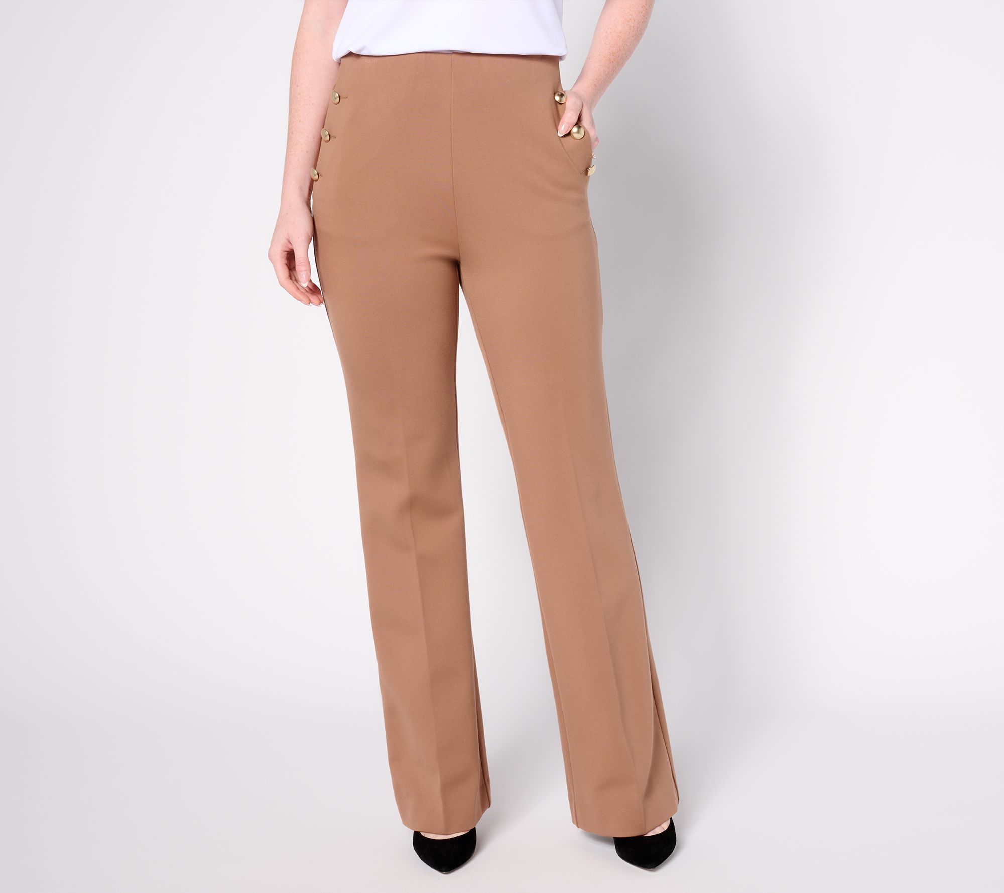 Susan Graver Petite Smart Ponte 350 High Waist Boot Cut Pants