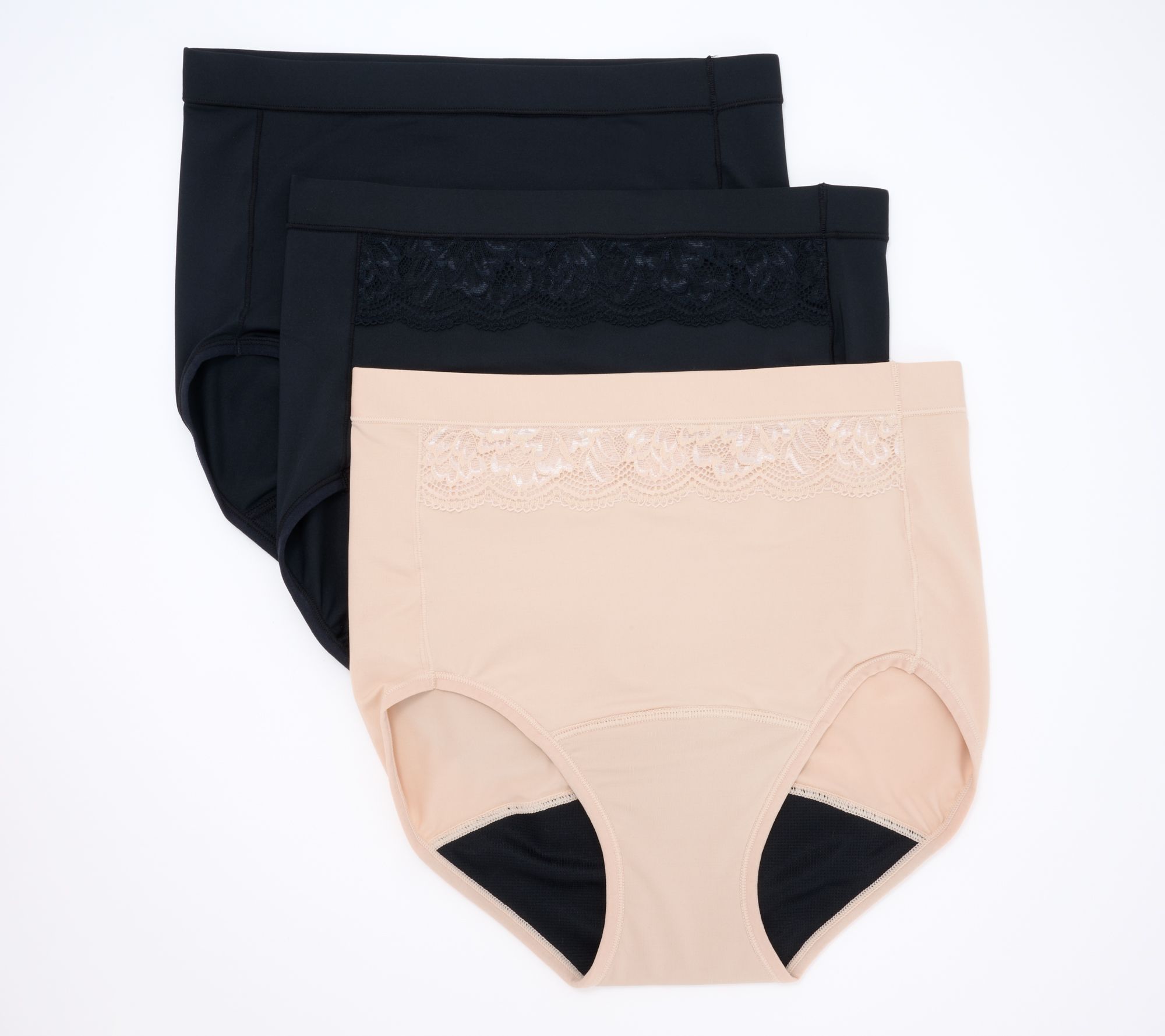 Breezies Natural Curves Leak Proof Hi-Cut or Brief Panty Set of 3