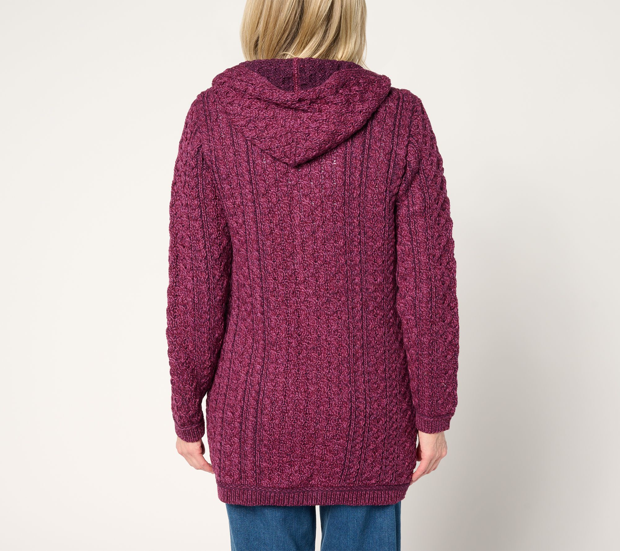 Aran Craft Merino Wool Zip Front Cardigan with Hood - QVC.com