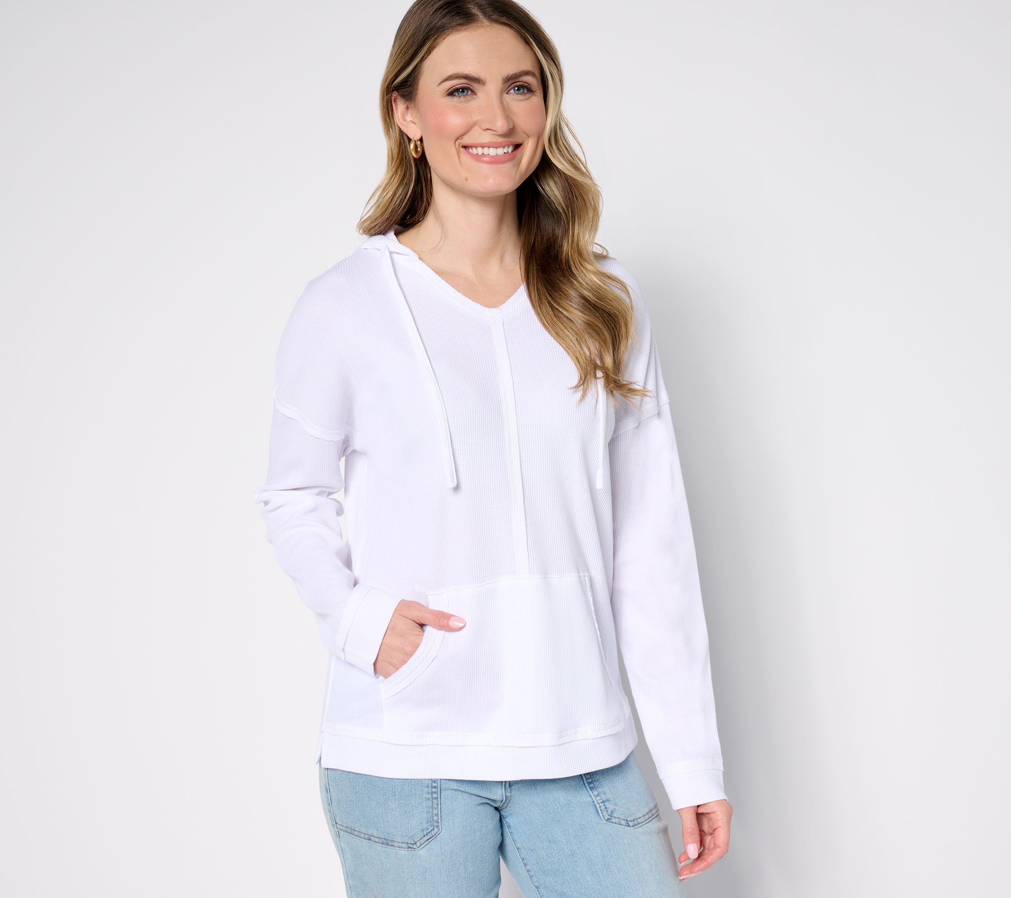 Belle Body by Kim Gravel Stretch Baby Waffle Raw Edge Hoodie