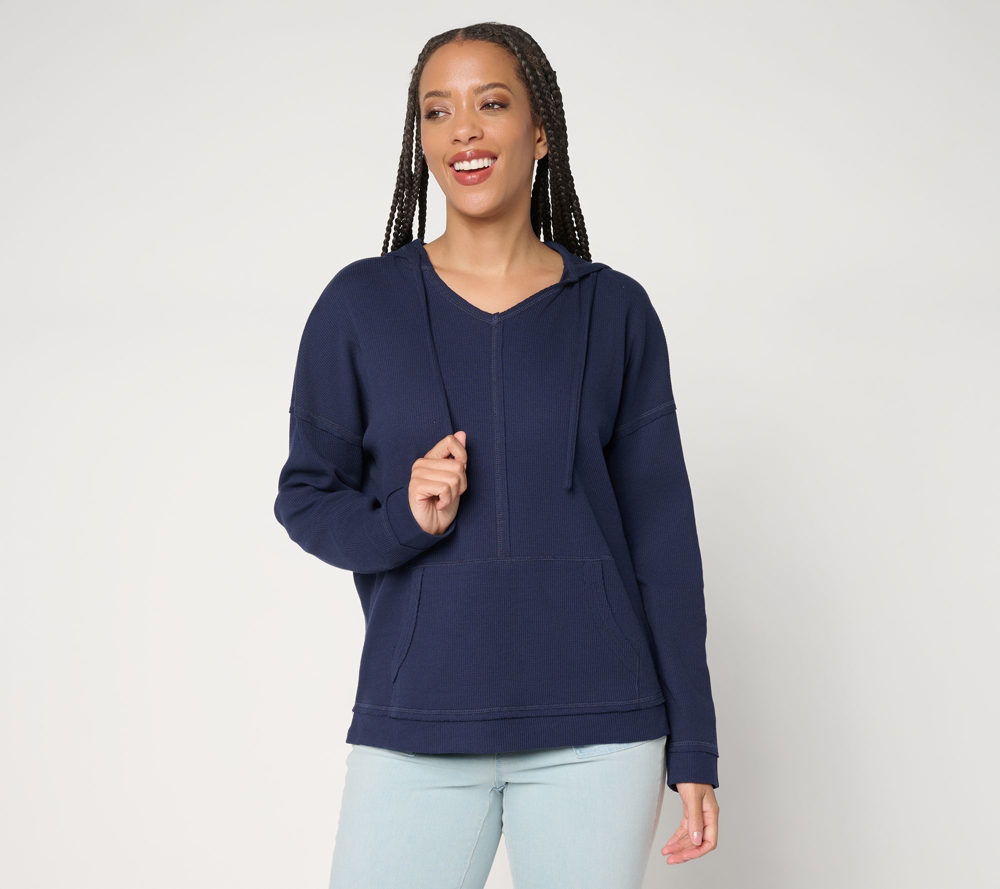 Belle Body by Kim Gravel Stretch Baby Waffle Raw Edge Hoodie