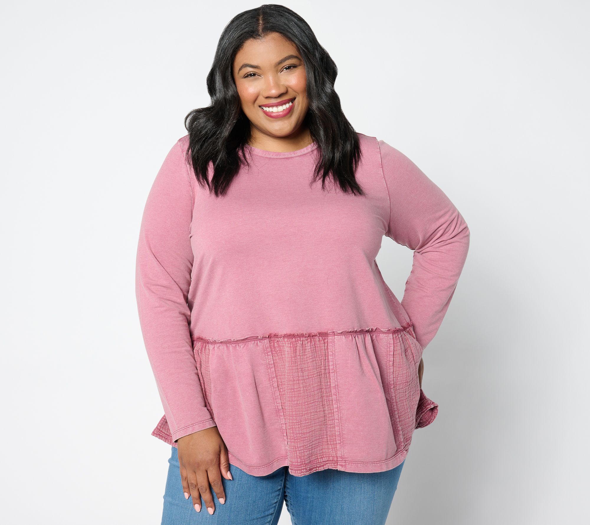 "As Is" LOGO Life by Lori Goldstein Long Sleeve Mix Media Top