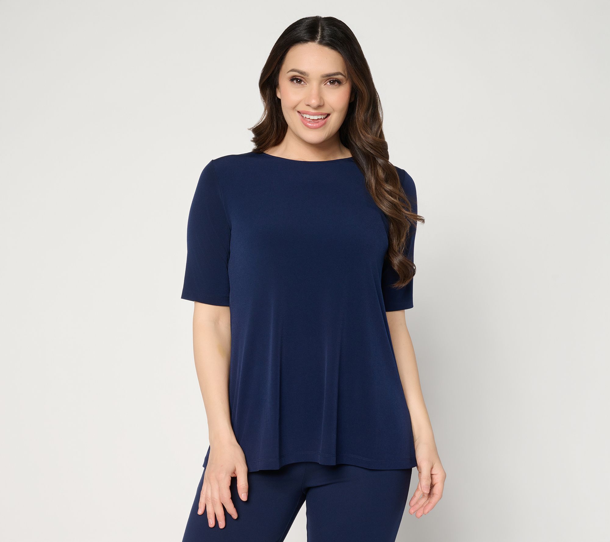 Susan Graver Petite Modern Essentials Liquid Knit A-line Top
