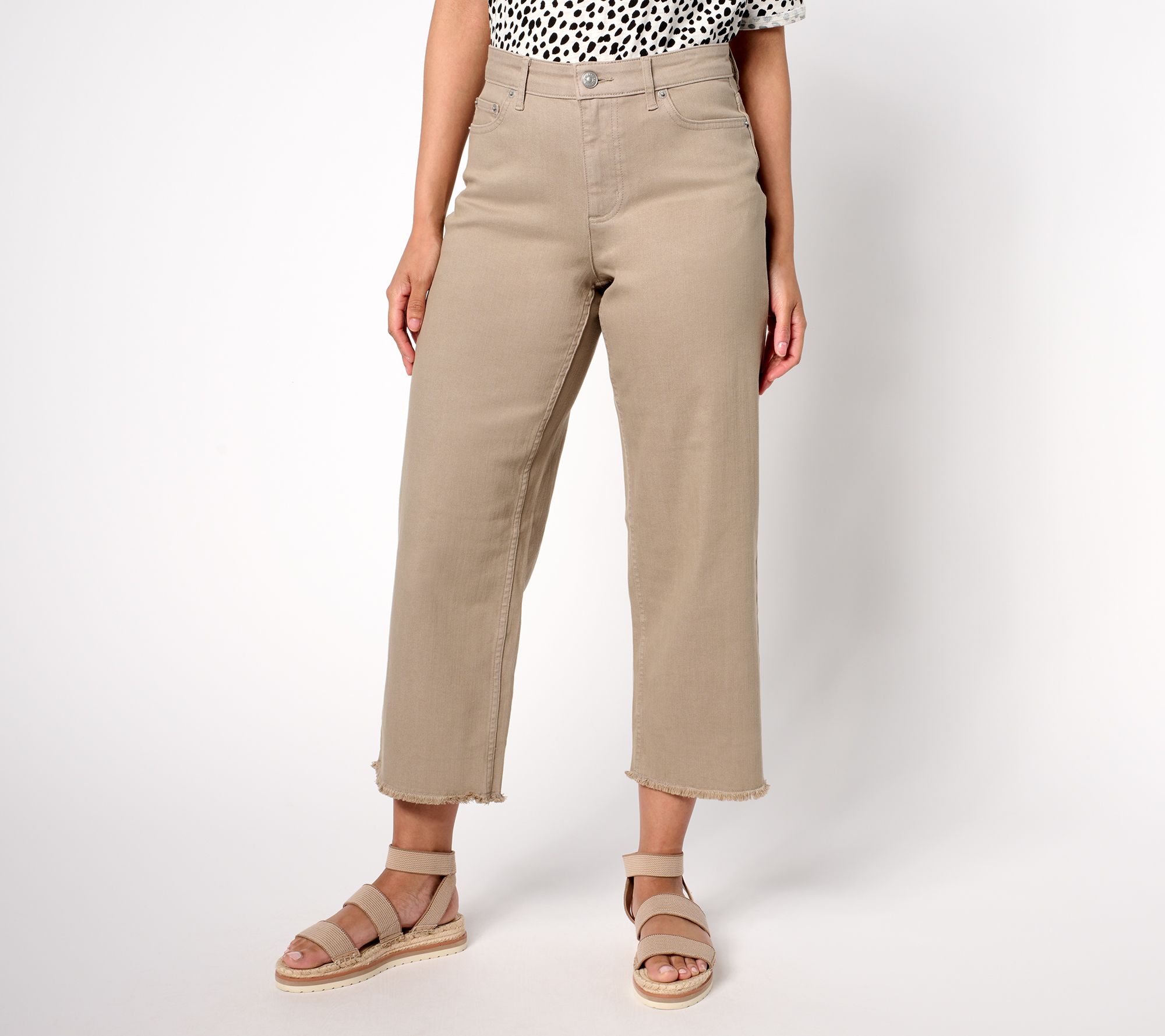 LOGO by Lori Goldstein Petite Wide Leg Crop Jeans