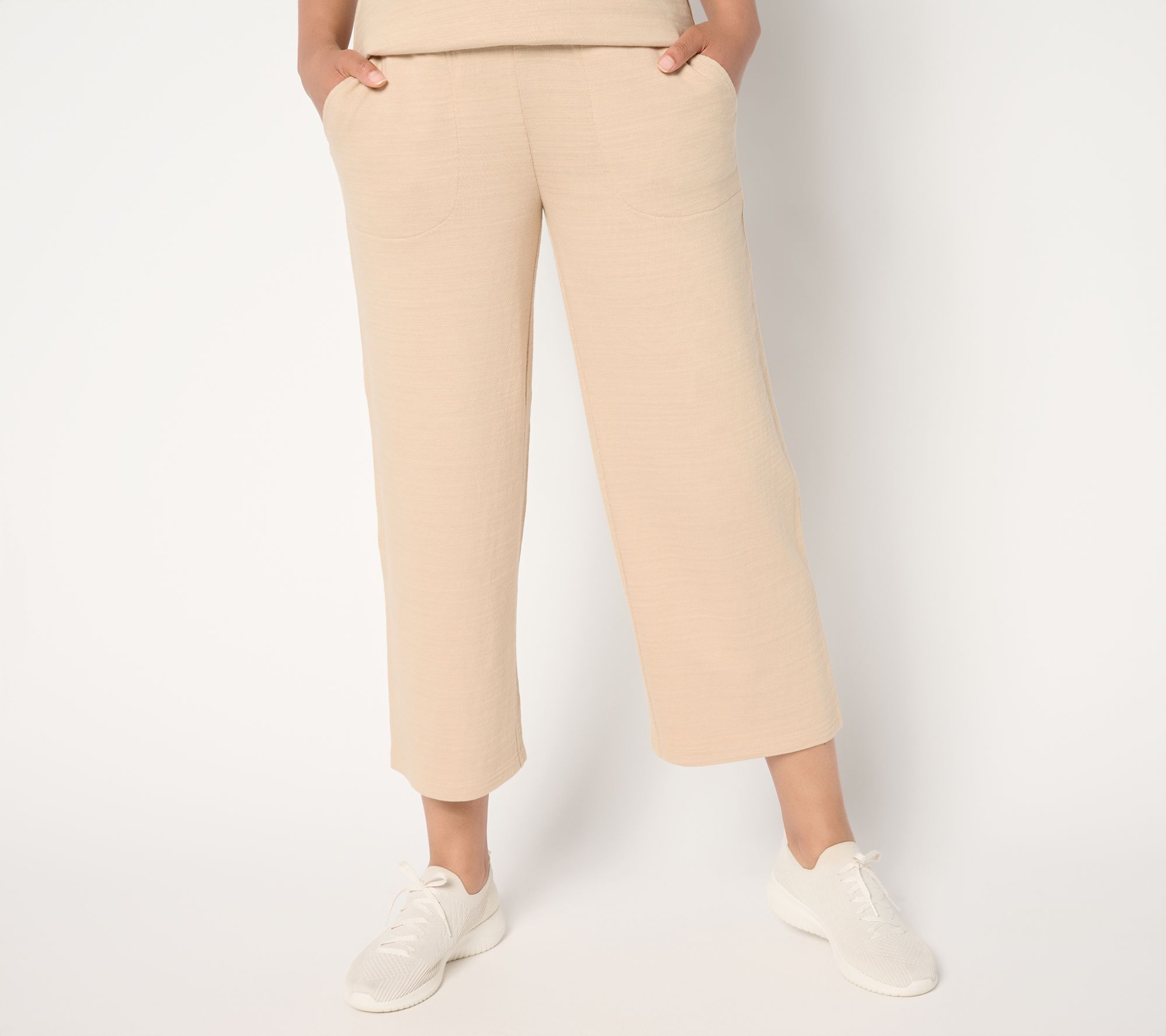 Denim & Co. Active Regular Textured Cotton Full Leg Crop Pants