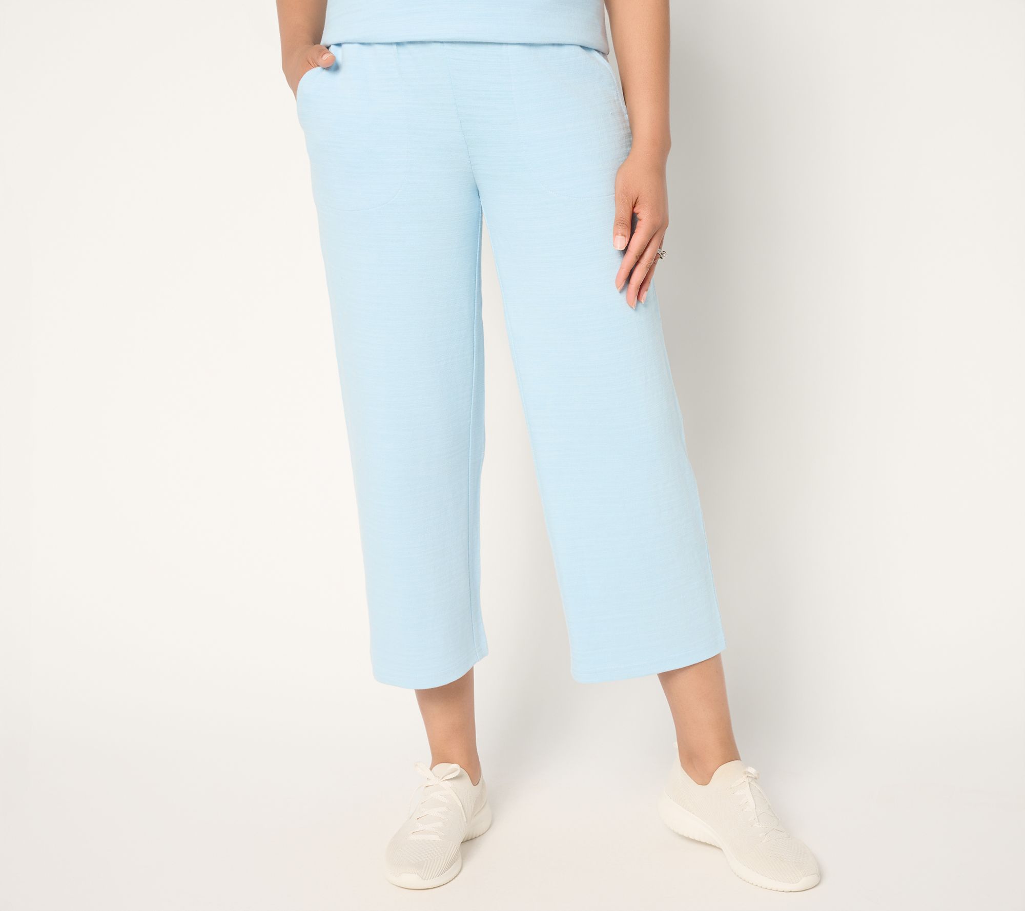 Denim & Co. Active Regular Textured Cotton Full Leg Crop Pants