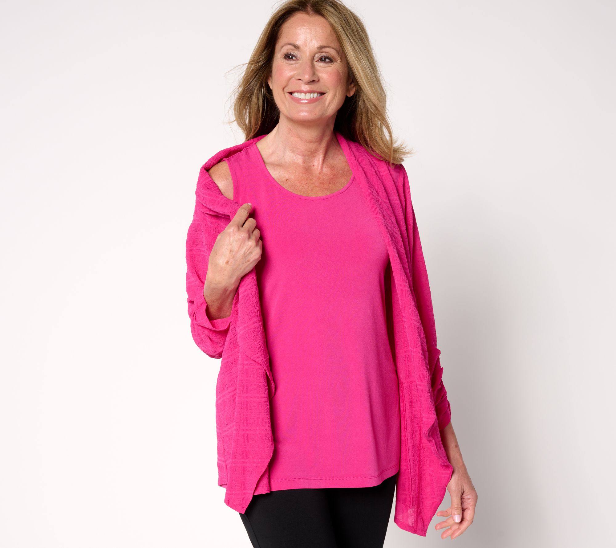 Susan Graver Regular Textured Woven Cardigan & Knit Tank Set
