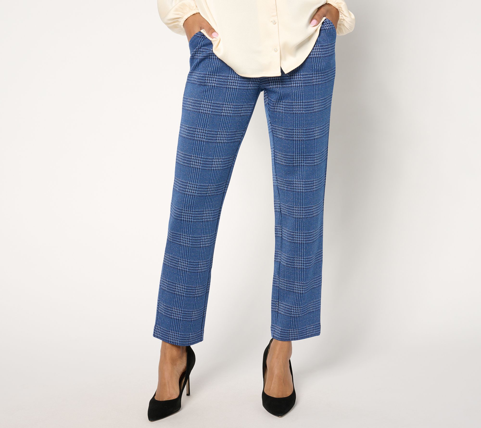 "As Is" Isaac Mizrahi Live! Regular Plaid Straight Leg Ankle Pants