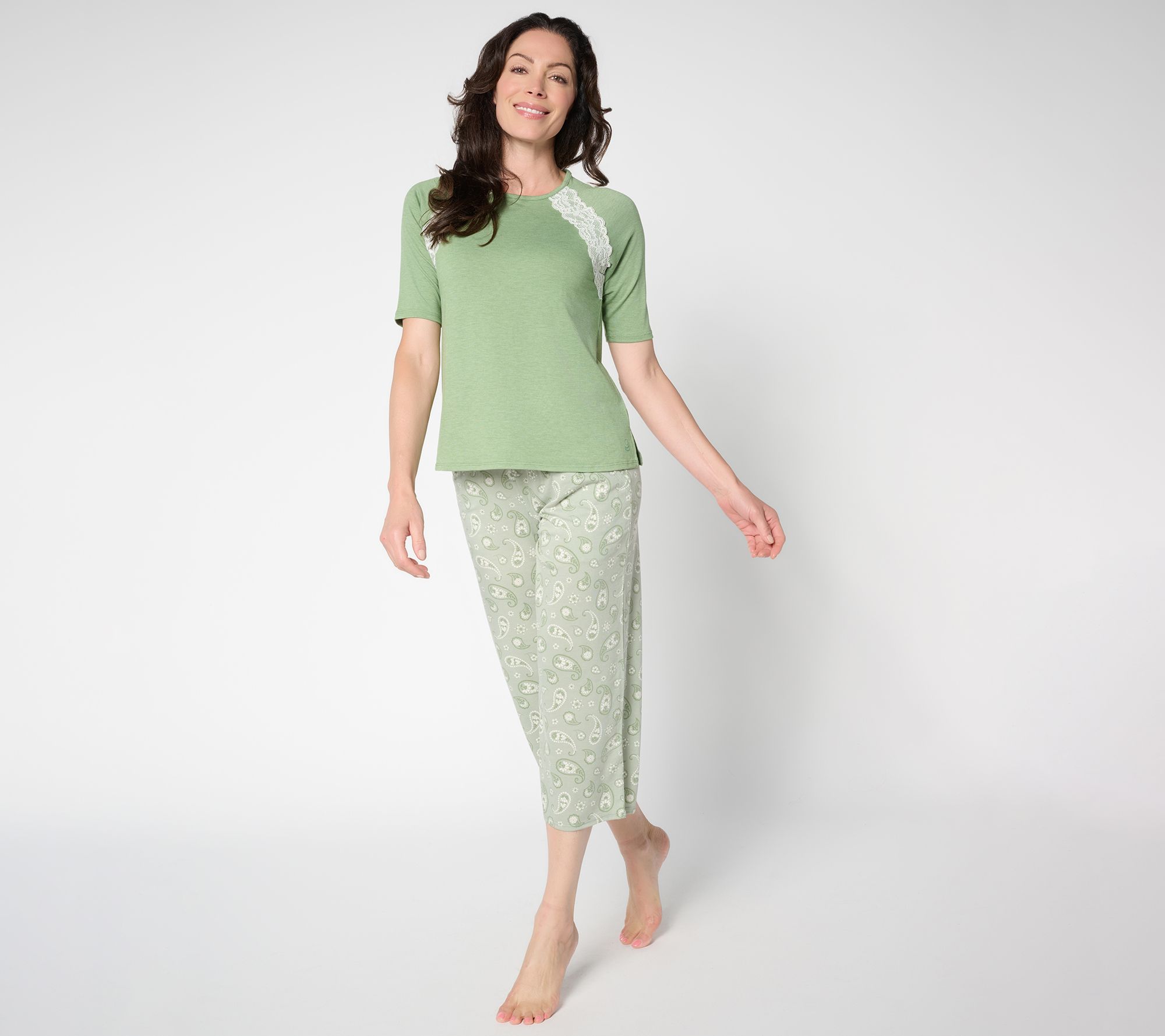 Cuddl Duds Lace Inset Raglan Sleeve Pajama Set