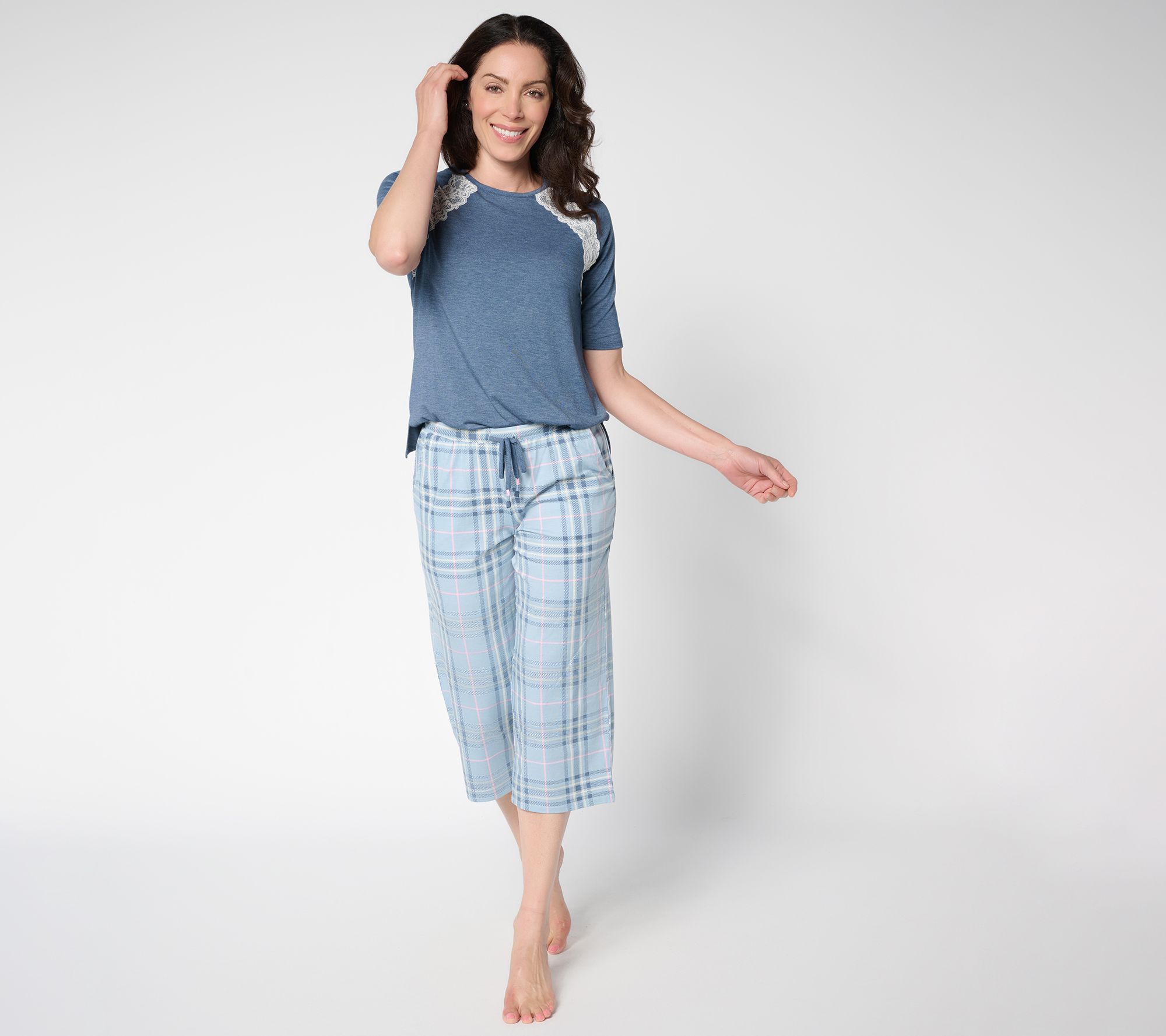Cuddl Duds Lace Inset Raglan Sleeve Pajama Set