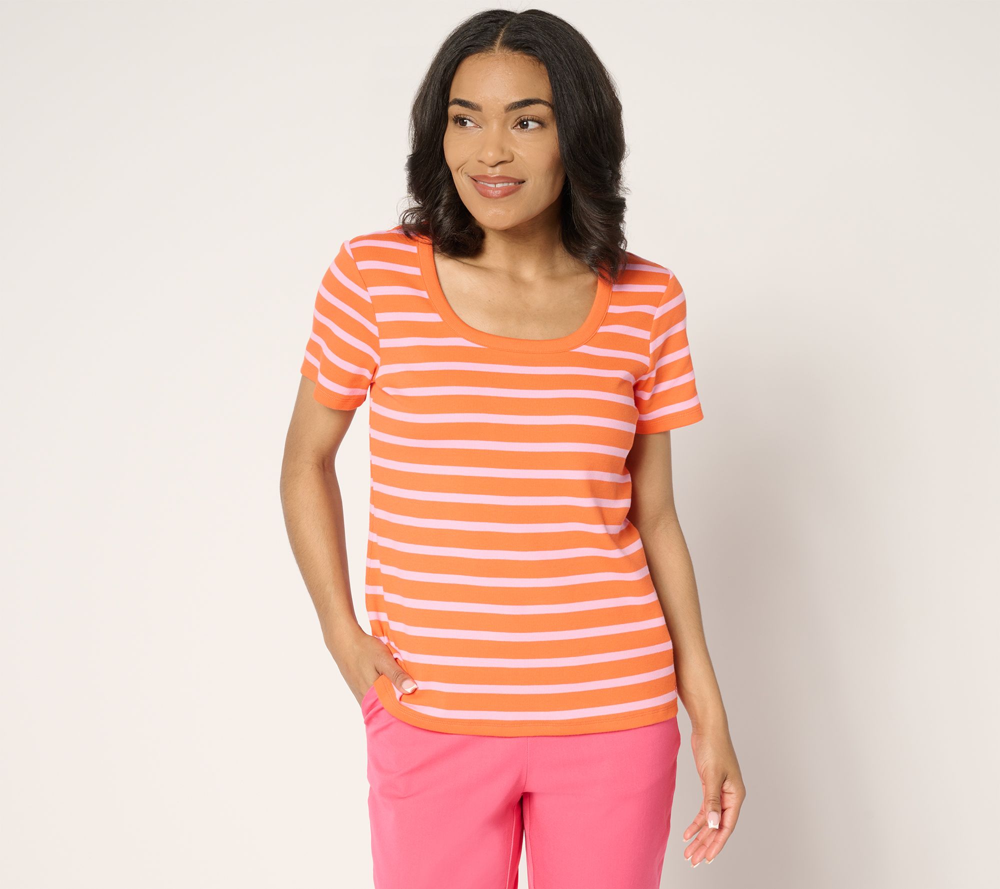 Isaac Mizrahi Live! Essentials Pima Rib U-Neck Tee