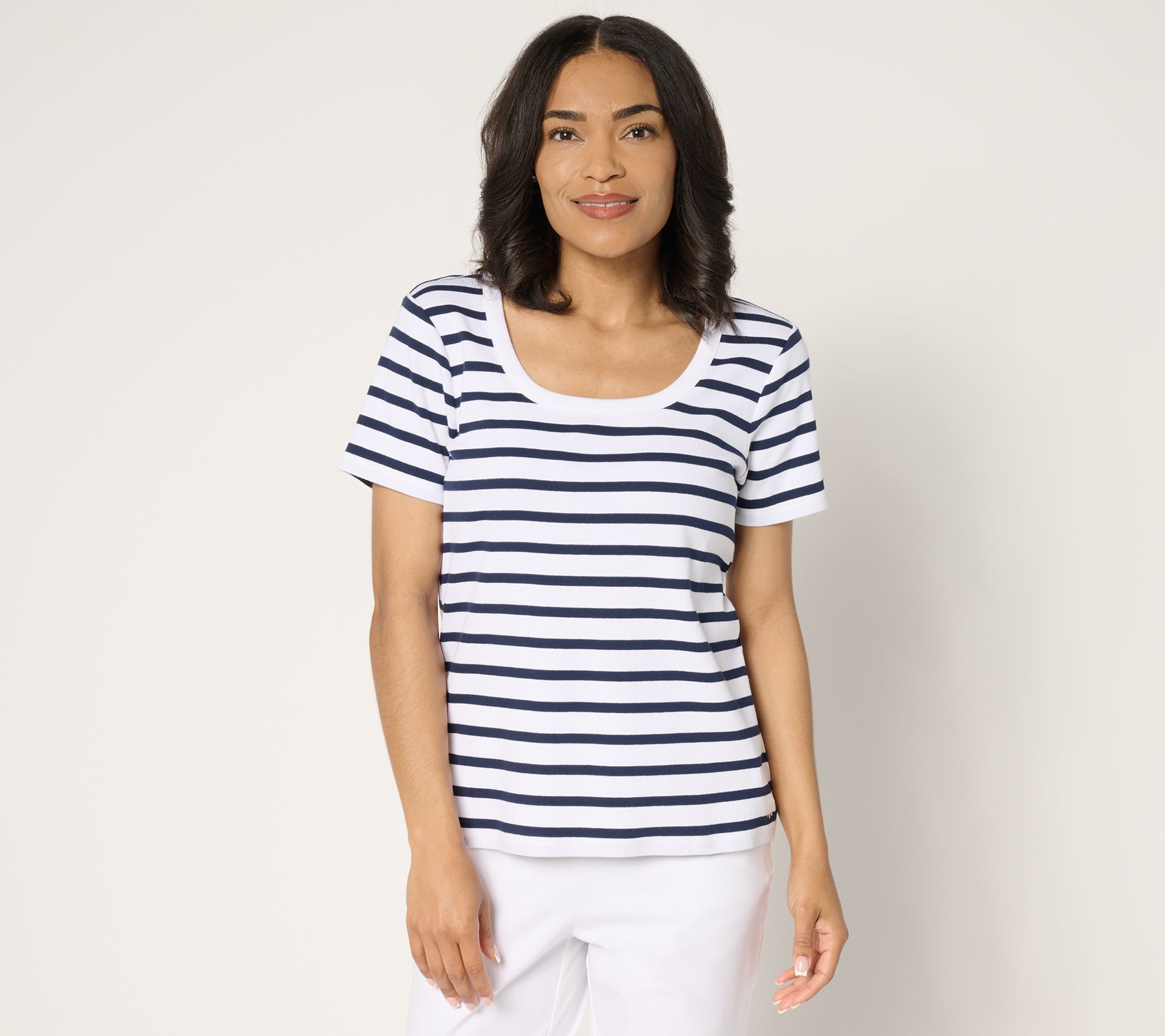 Isaac Mizrahi Live! Essentials Pima Rib U-Neck Tee