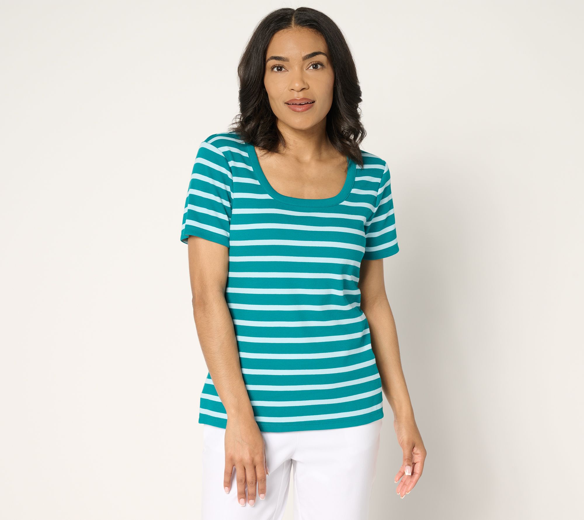 Isaac Mizrahi Live! Essentials Pima Rib U-Neck Tee