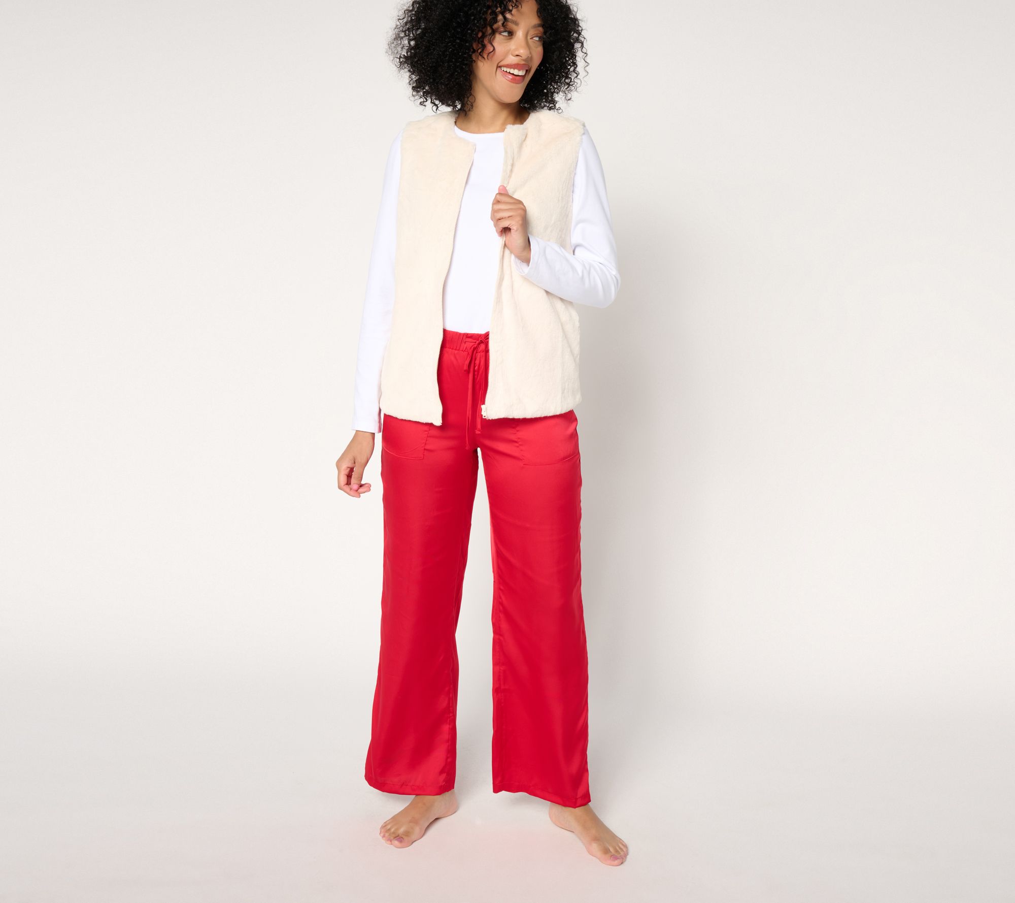 "As Is" MUK LUKS Faux Fur Vest and Satin Pant Lounge Set