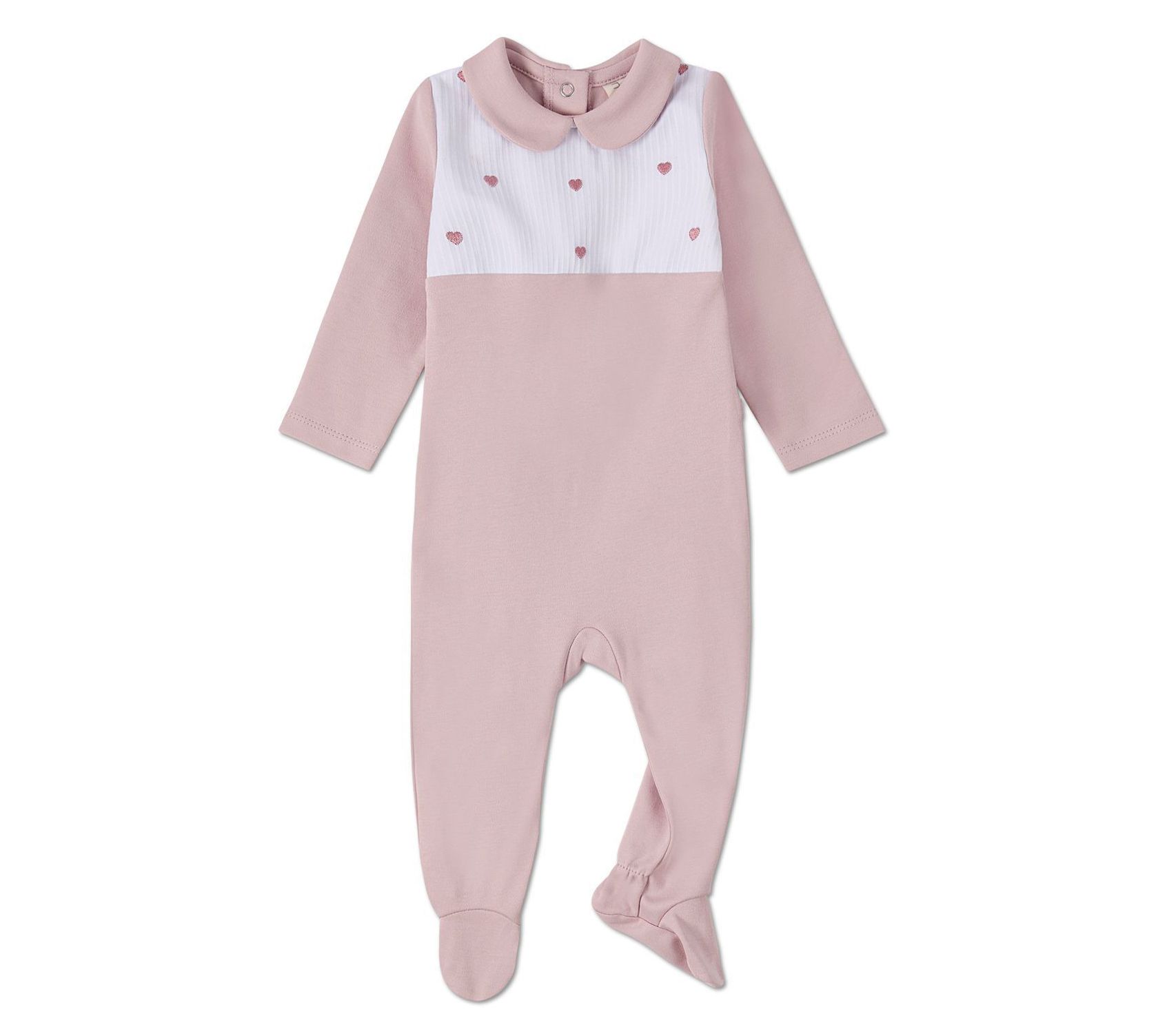 MiniMoi Girls Petite Hearts Pintuck Cotton Footie