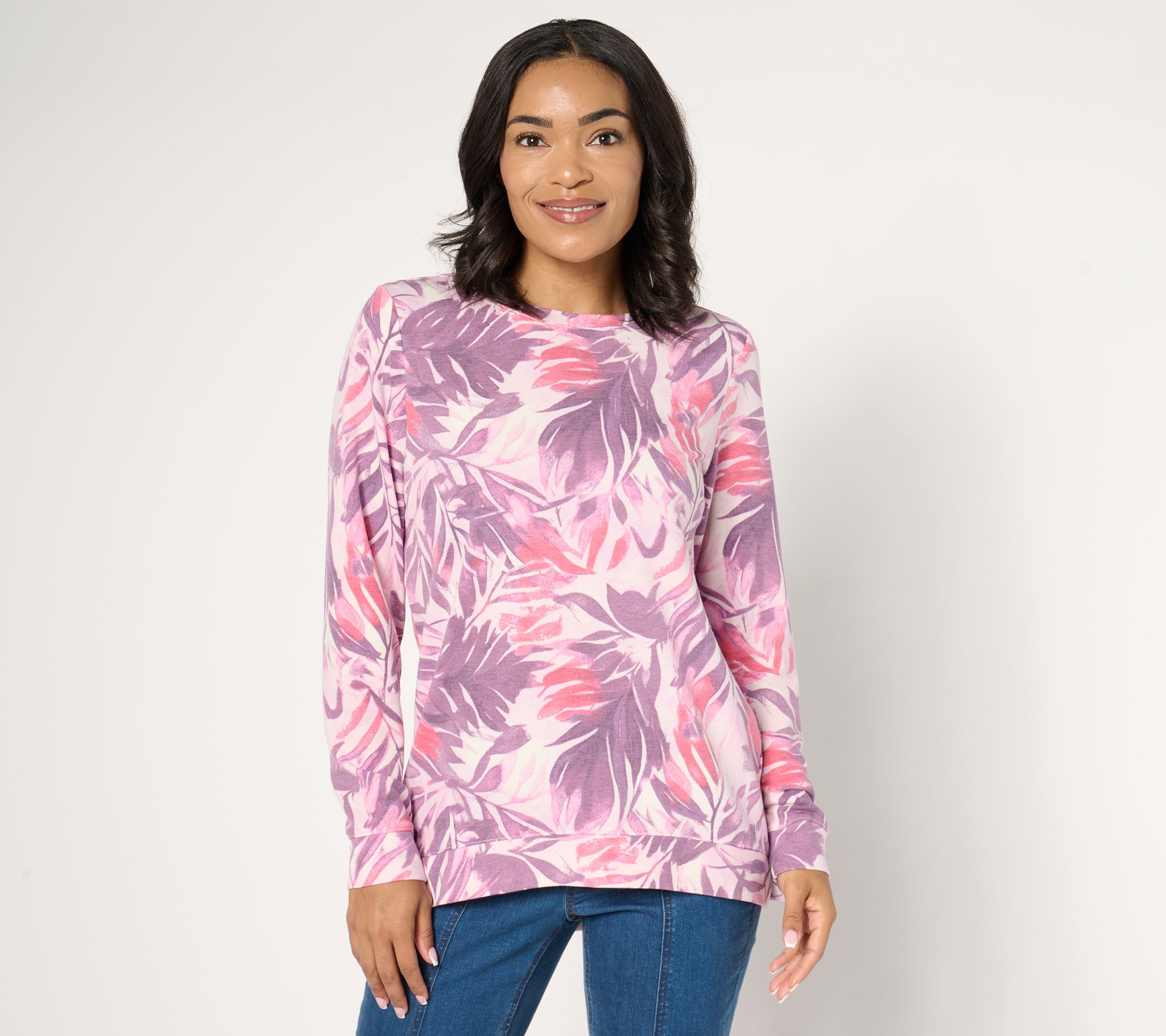 "As Is" Denim & Co. Soft Blend Knit Printed Long Sleeve Pullover