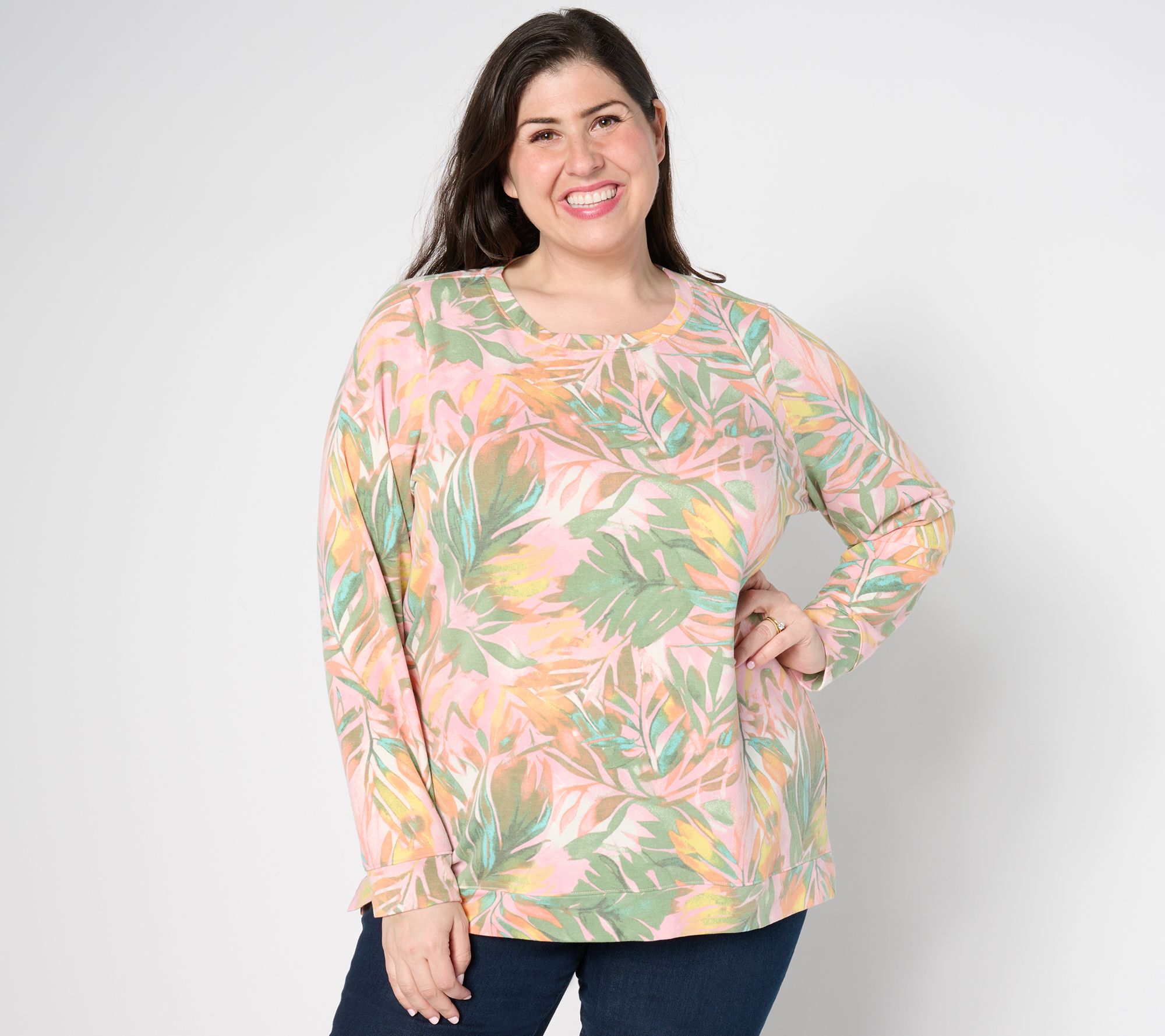 "As Is" Denim & Co. Soft Blend Knit Printed Long Sleeve Pullover