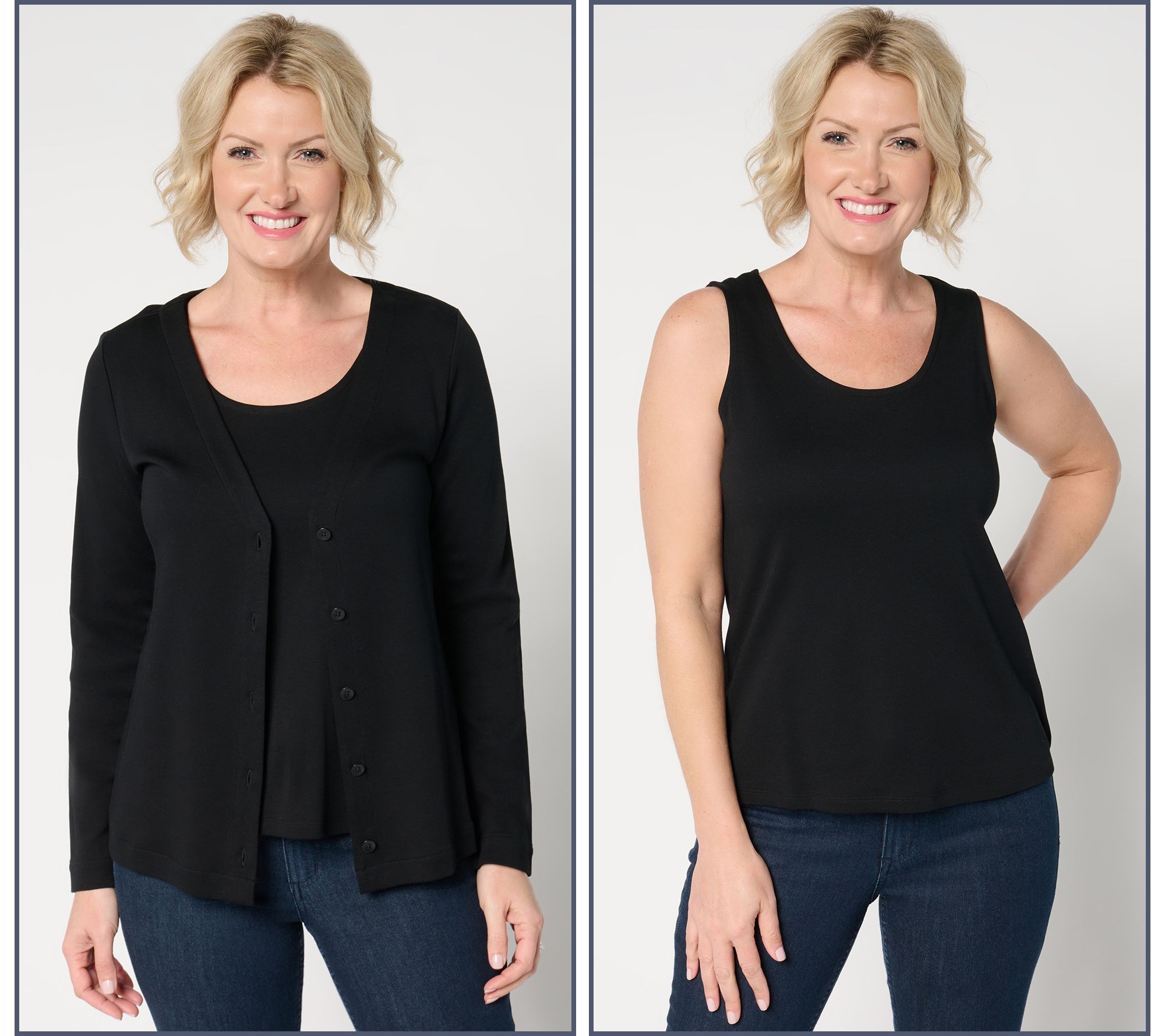 "As Is" Isaac Mizrahi Live! Essentials Cotton Cardigan and Tank Set