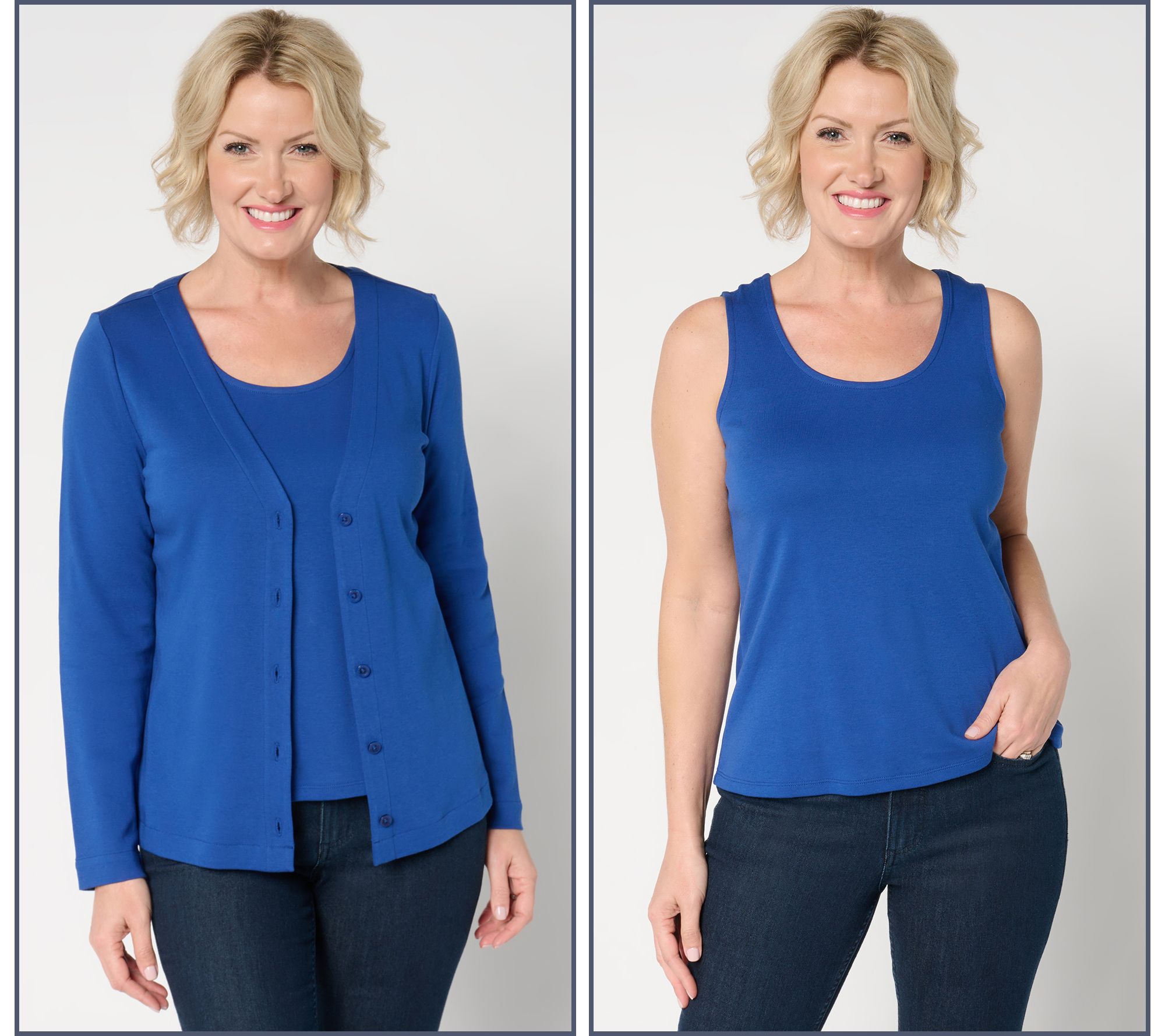 "As Is" Isaac Mizrahi Live! Essentials Cotton Cardigan and Tank Set