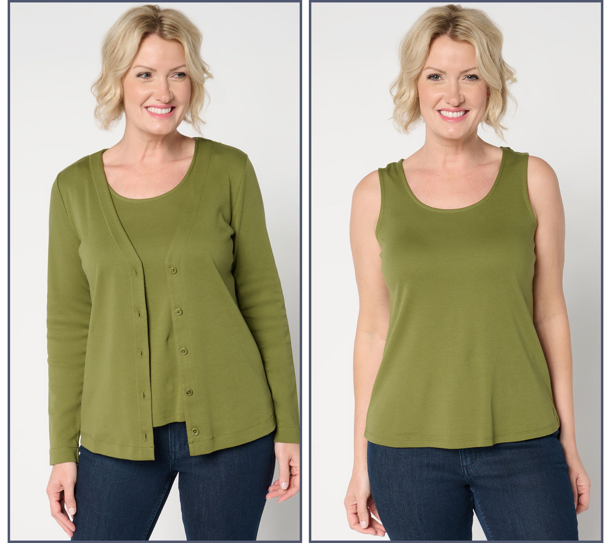 "As Is" Isaac Mizrahi Live! Essentials Cotton Cardigan and Tank Set