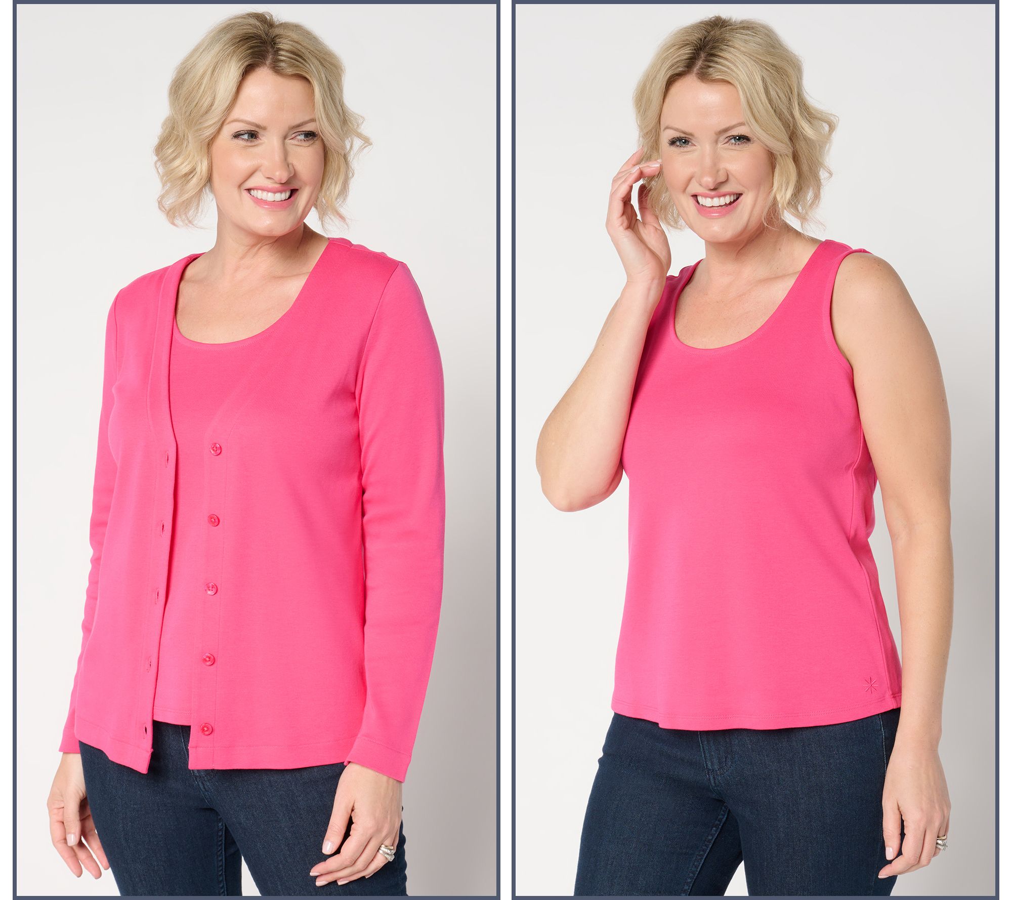 "As Is" Isaac Mizrahi Live! Essentials Cotton Cardigan and Tank Set