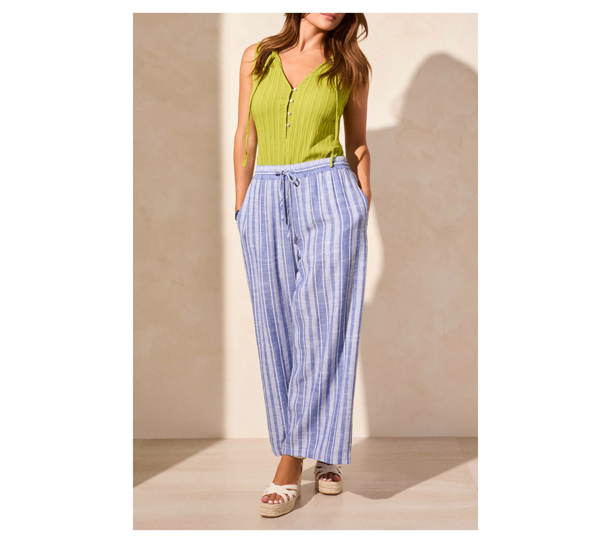 Tribal Linen Blend Striped Flowy Pants