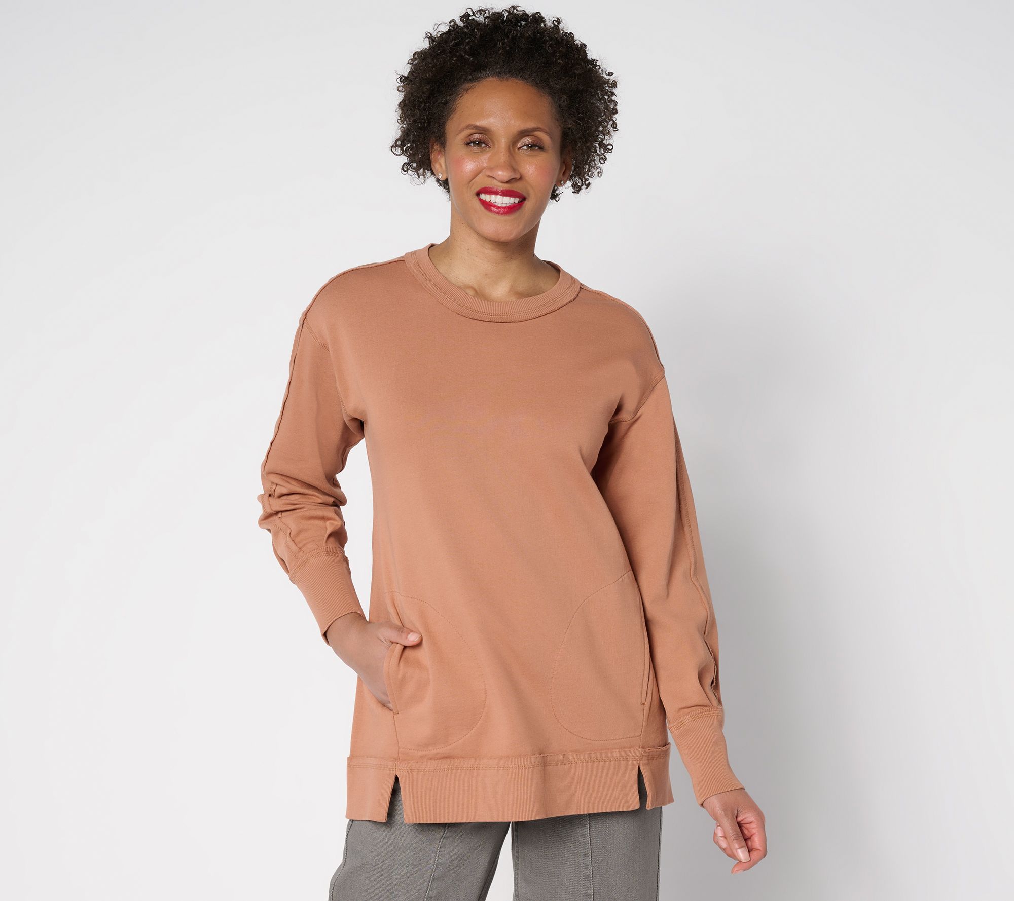 "As Is" LOGO by Lori Goldstein Sweatshirt with Raw Edge and Seam Detail