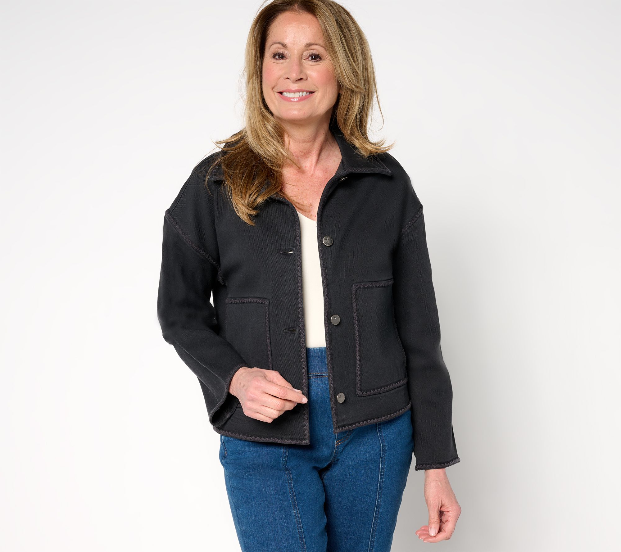 "As Is" LOGO by Lori Goldstein Patch Pocket Jacket with Embroidery