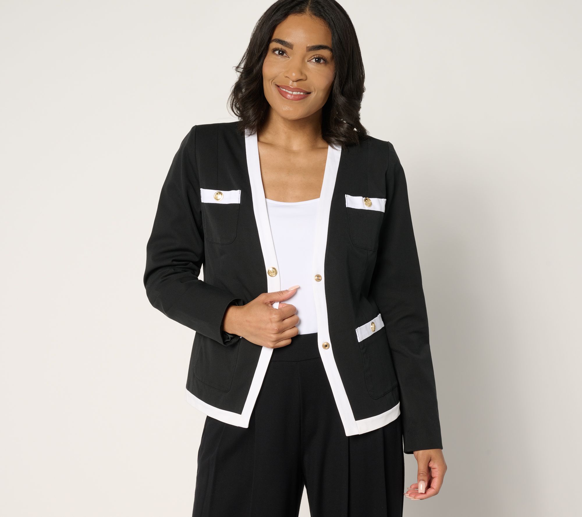 "As Is" Isaac Mizrahi Live! 24/7 Stretch Jacket with Contrast Trim