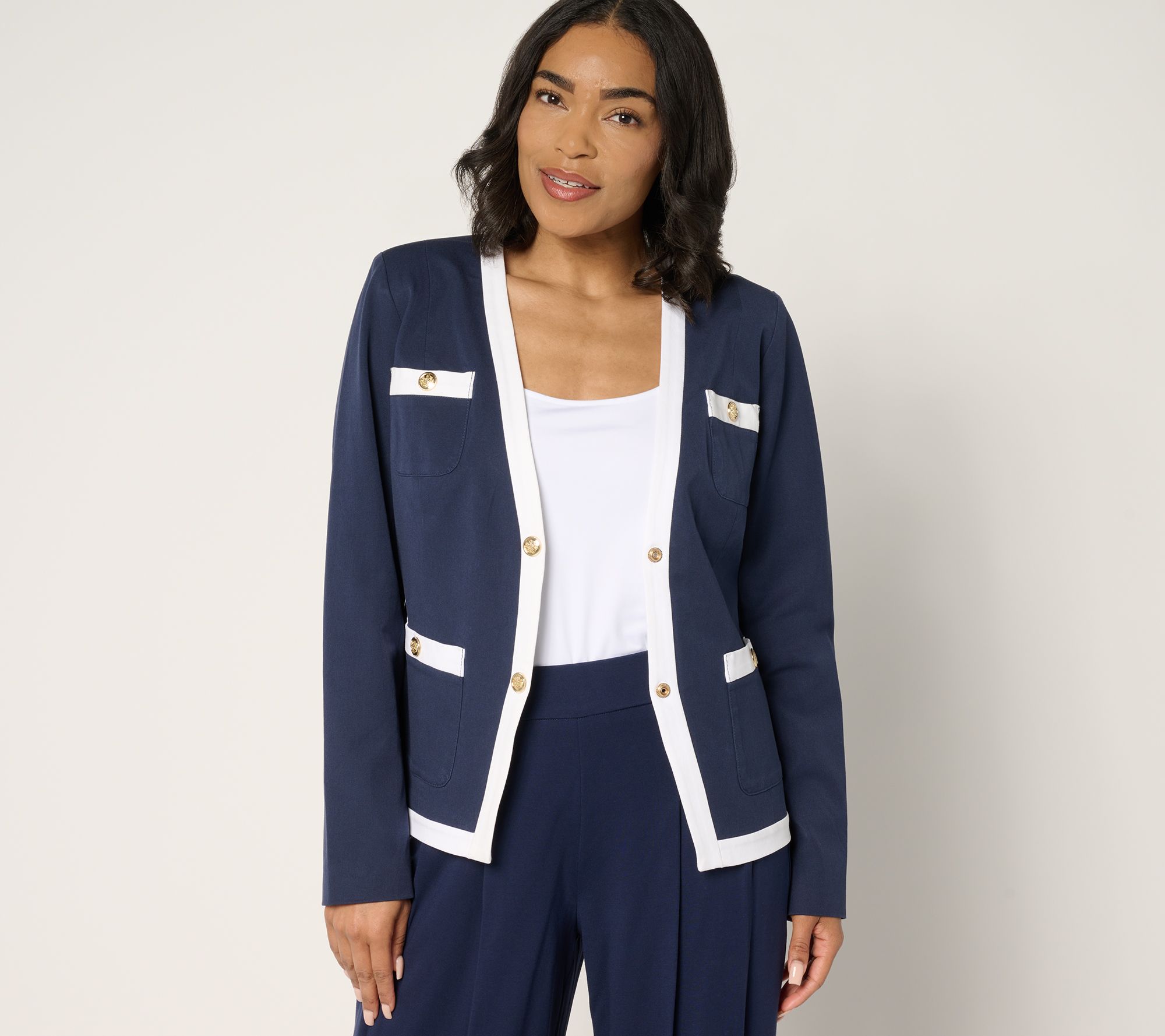 "As Is" Isaac Mizrahi Live! 24/7 Stretch Jacket with Contrast Trim