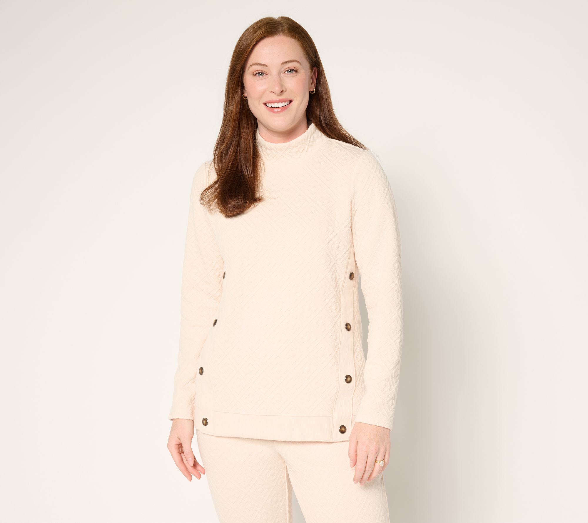  Denim & Co. Active Patterned Jacquard Mock Neck Top