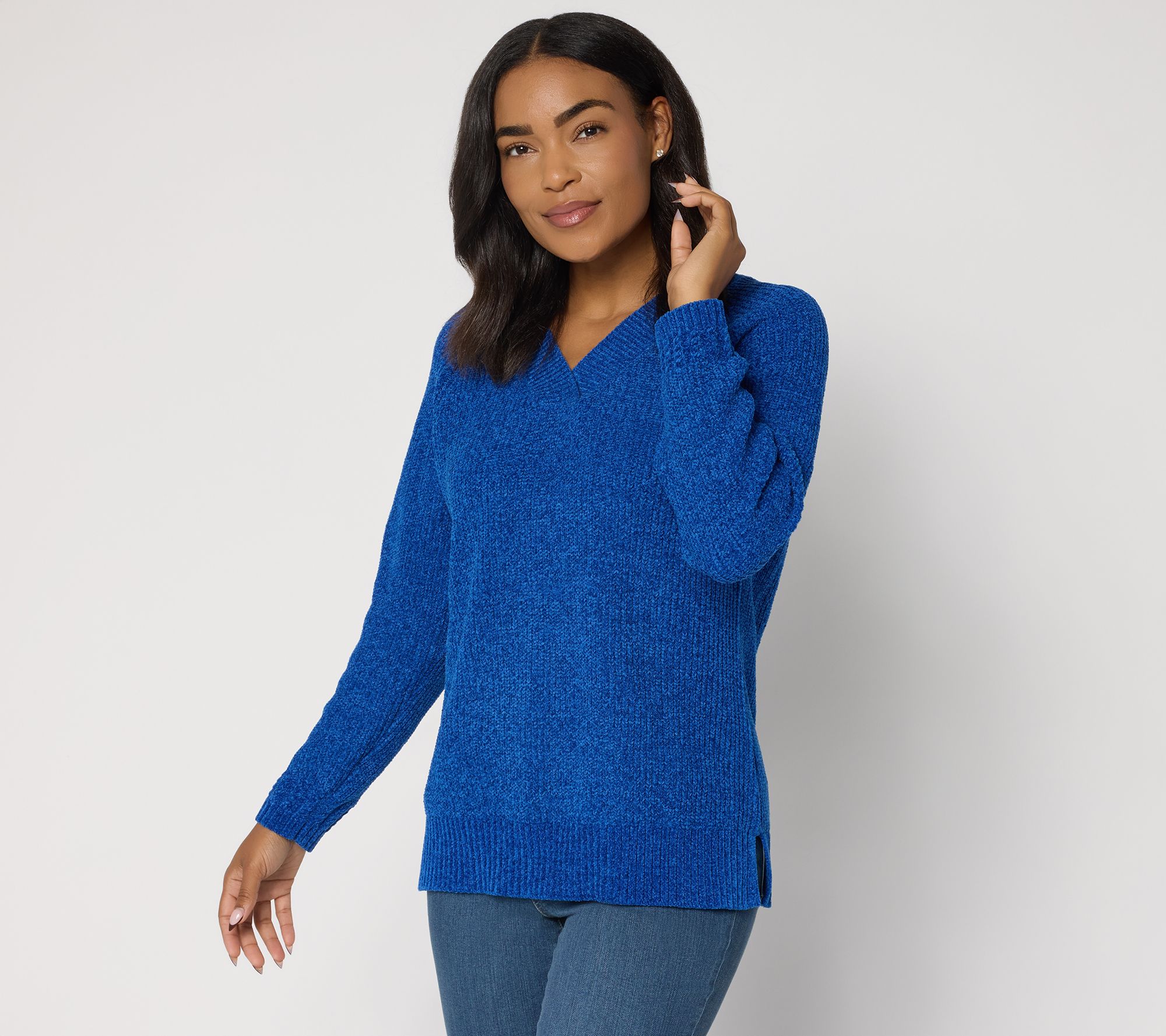 Belle by Kim Gravel Chenille Shaker Knit V-Neck Sweater