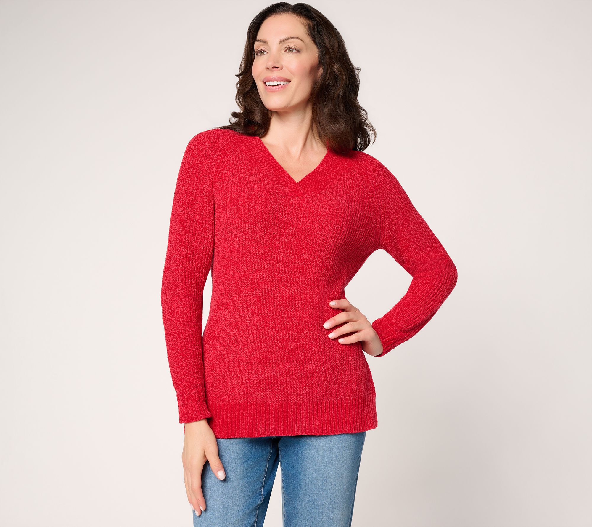 Belle by Kim Gravel Chenille Shaker Knit V-Neck Sweater