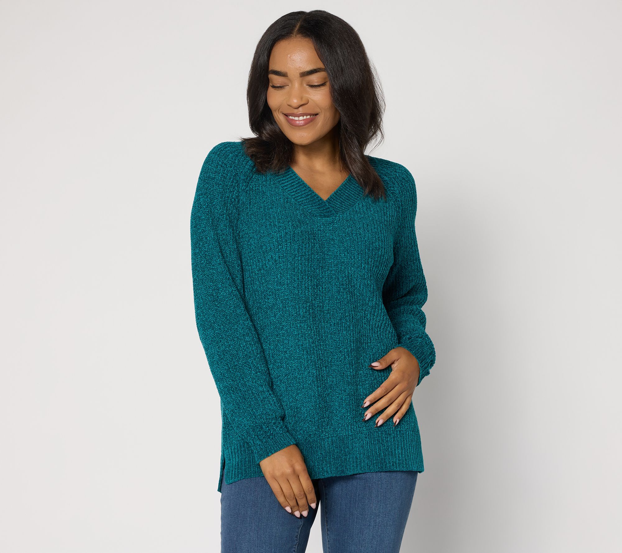 Belle by Kim Gravel Chenille Shaker Knit V-Neck Sweater