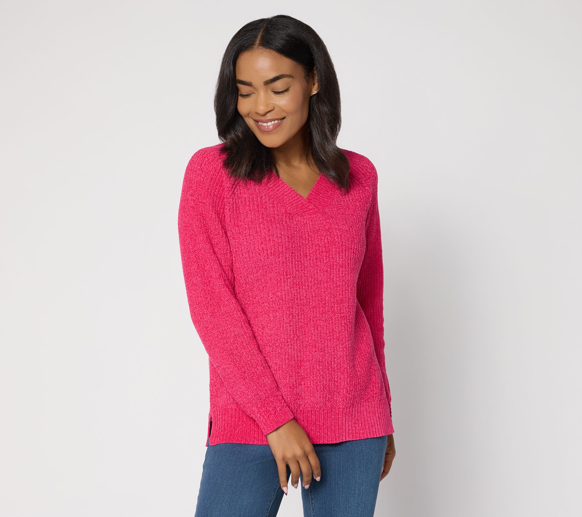 Belle by Kim Gravel Chenille Shaker Knit V-Neck Sweater