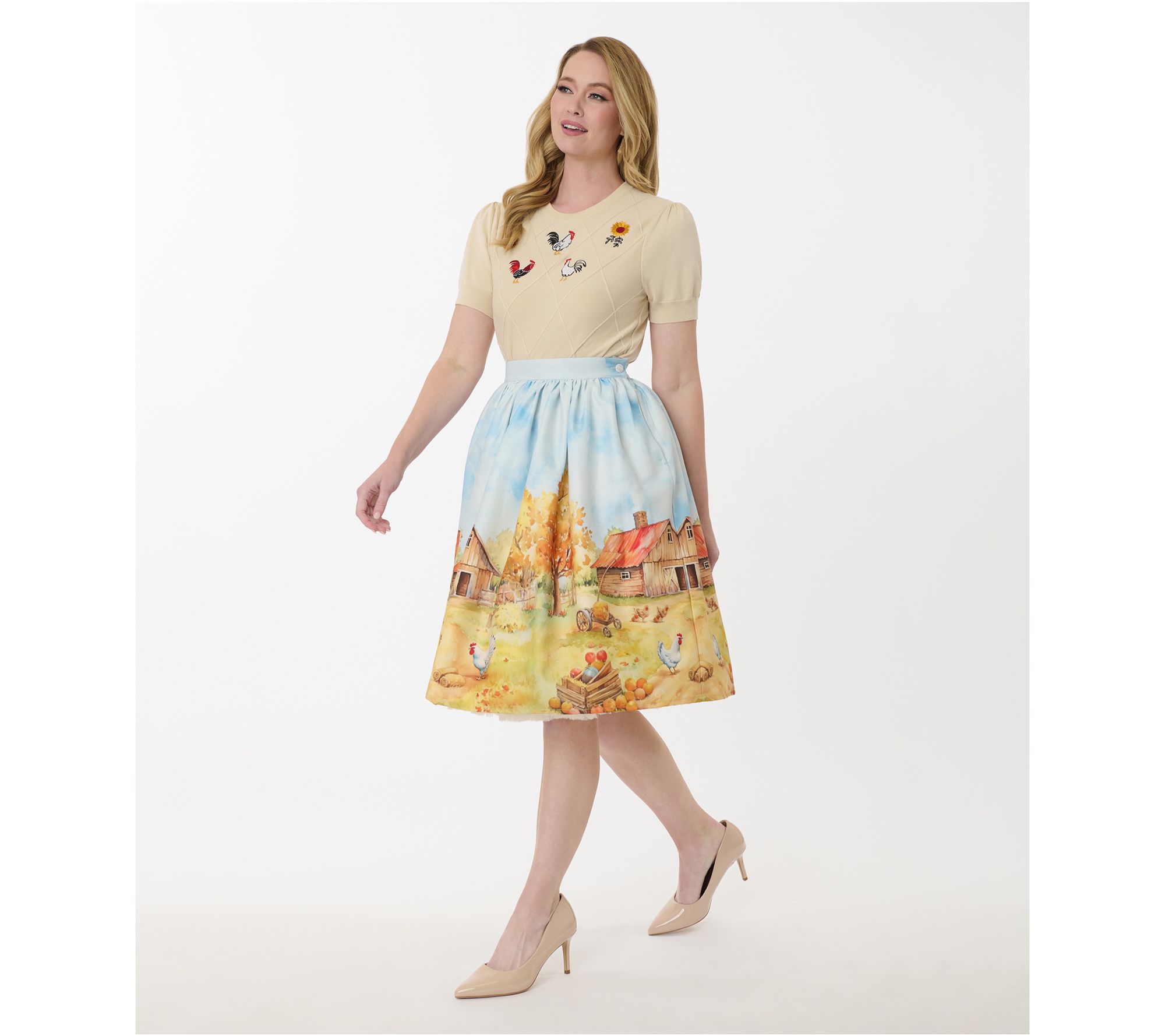 Unique Vintage Farm Print Gellar Swing Skirt