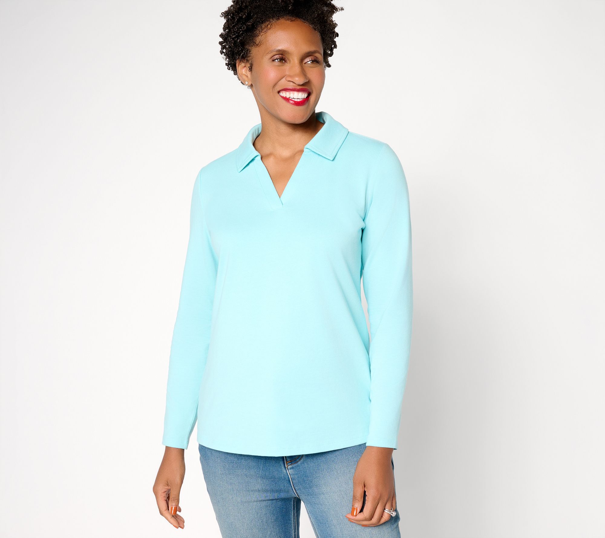 Denim & Co. Essentials Perfect Jersey Collared Long Sleeve Top