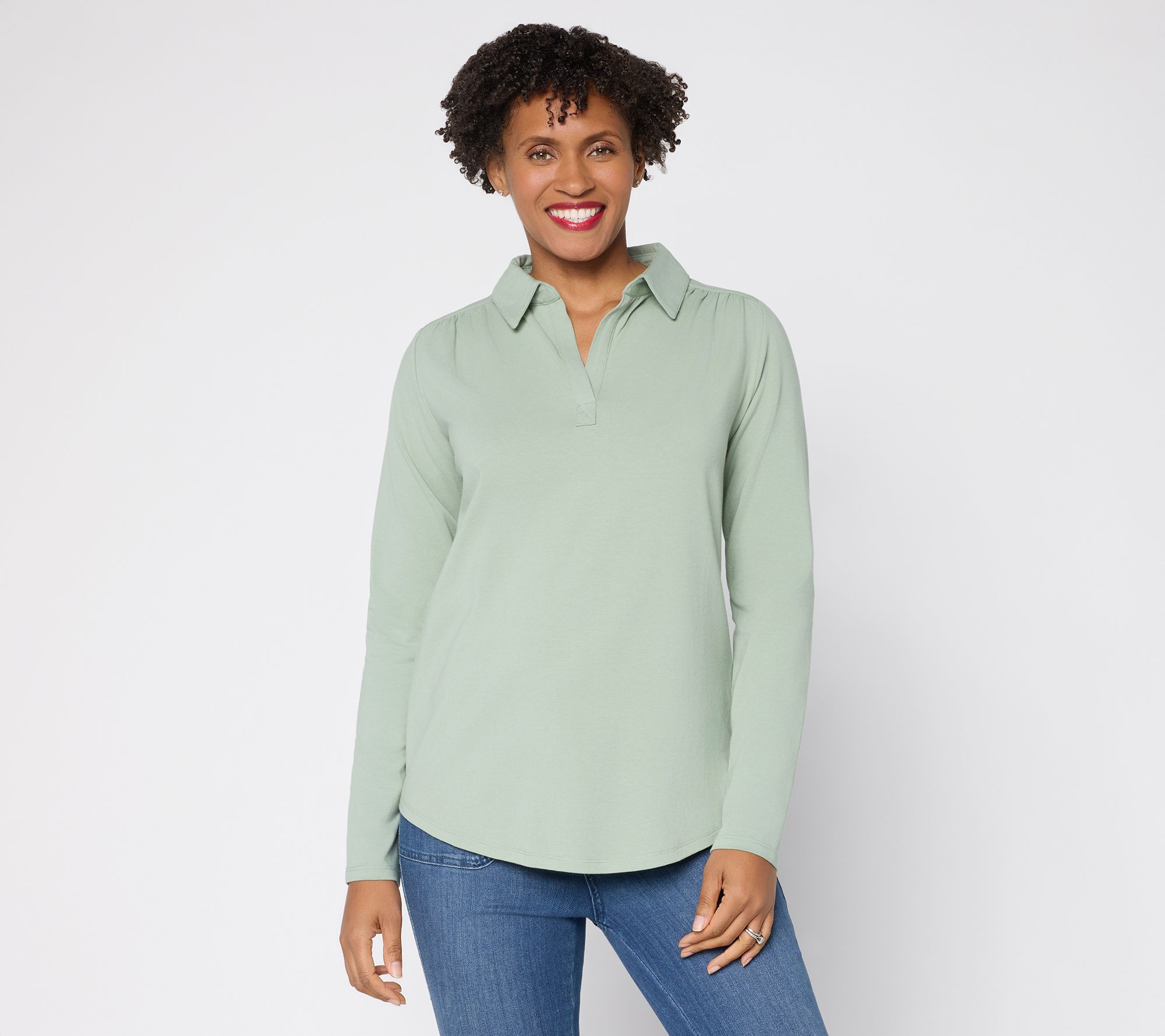 Belle by Kim Gravel Primabelle Johnny Collar Top w/ Ruching