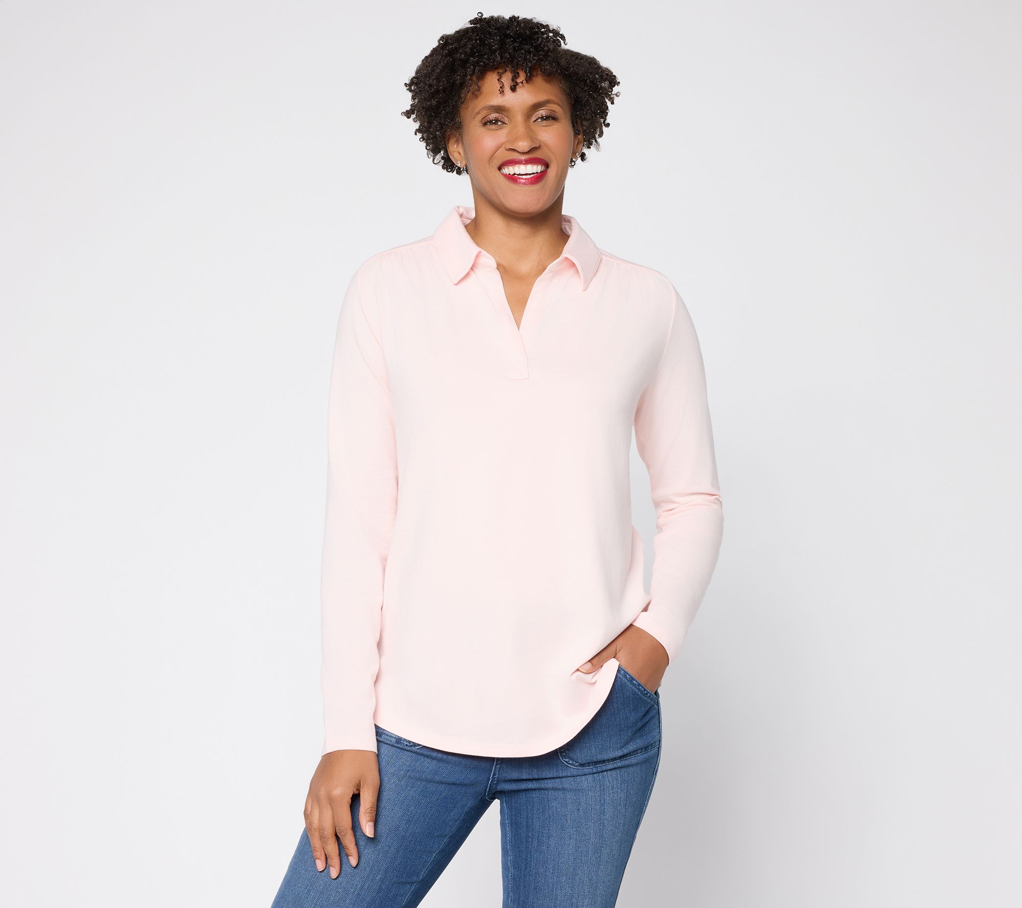 Belle by Kim Gravel Primabelle Johnny Collar Top w/ Ruching