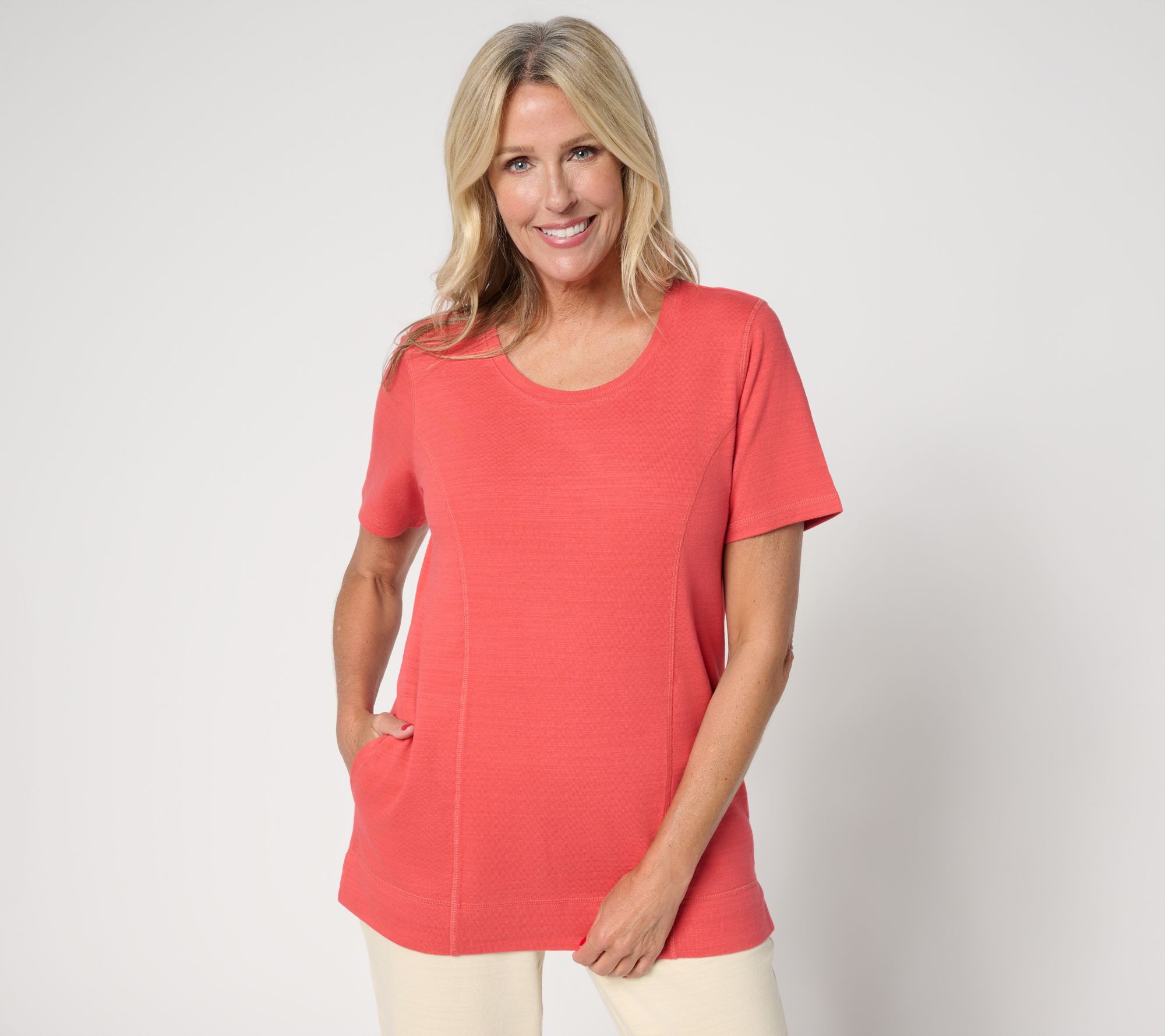 "As Is" Denim & Co. Active Petite Textured Cotton Scoop Neck Tunic