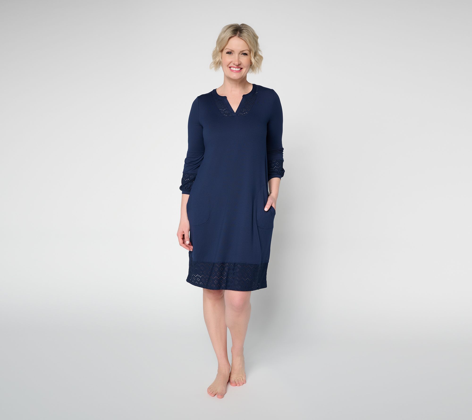 Cuddl Duds Flexwear with Eyelet Lounge Dress
