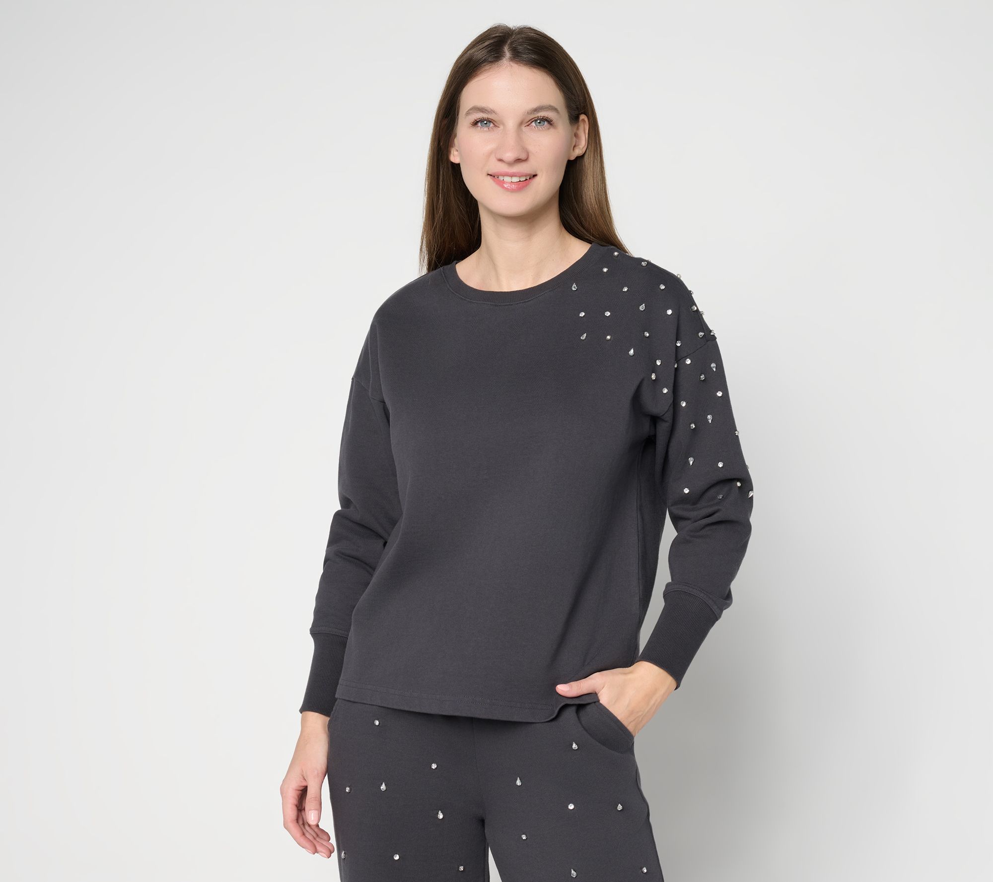 Mally Roncal French Terry Jeweled Sweatshirt